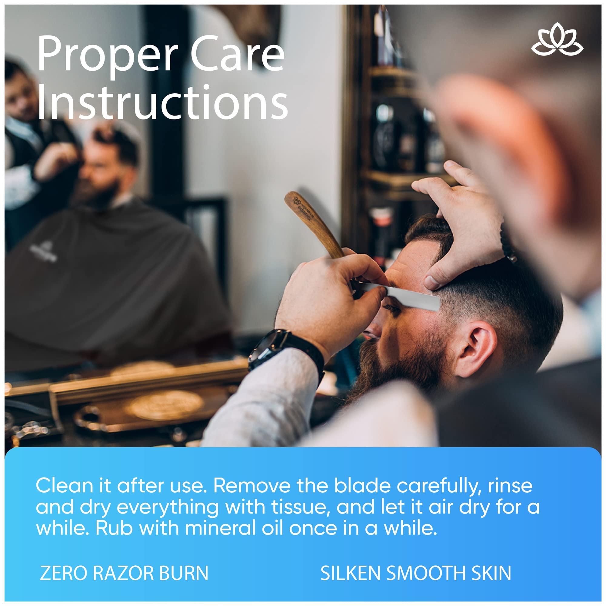 Equinox International Equinox Fancy Straight Edge Razor - Manual Shaver for Men - Includes 100 Disposable Derby Blades - Wooden Handle - Barber Kit - Straight Razors for Men - Navajas para barbero - retro straight razor