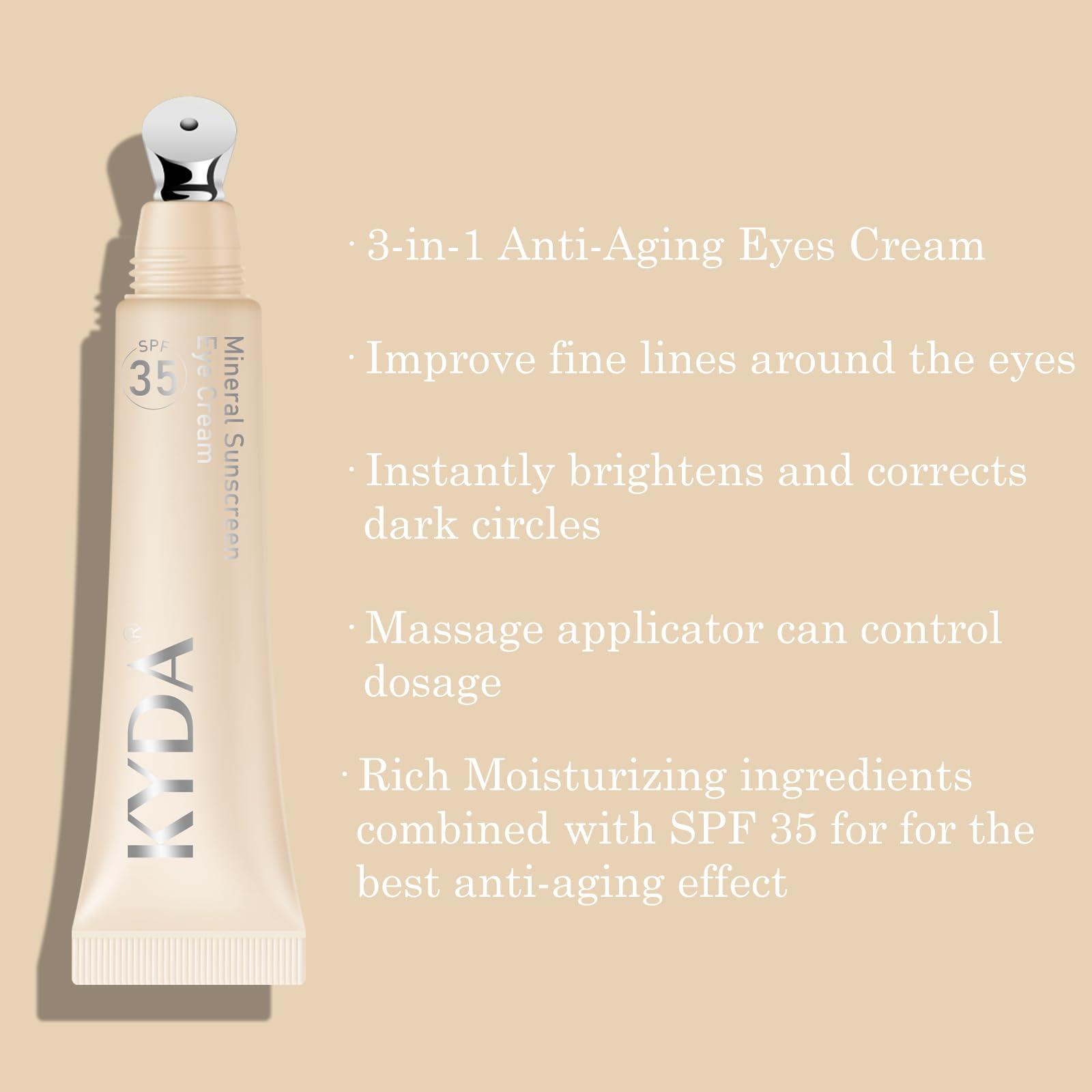 KYDA KYDA Mineral Sunscreen Eye Cream, SPF 35, 3-in-1 Under Eye Cream for Dark Circle and Fine Lines