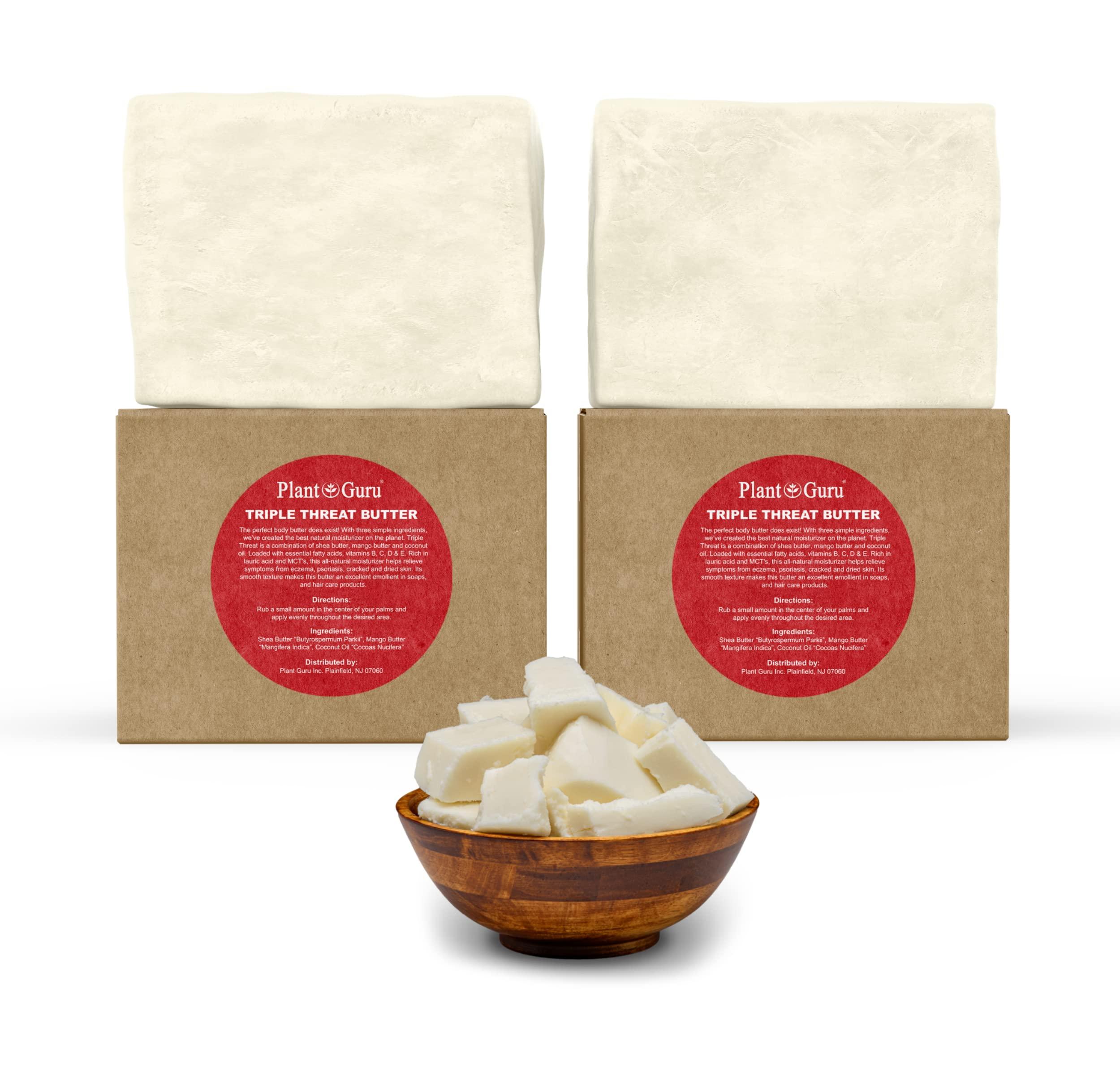 Plant Guru Triple Threat Body Butter 14 oz. - Blend of Shea, Mango & Coconut Oil - 100% Pure Natural Raw Unrefined Moisturizer For Dry Skin, Face And Hair. Great For Lip Balm and Soap Making