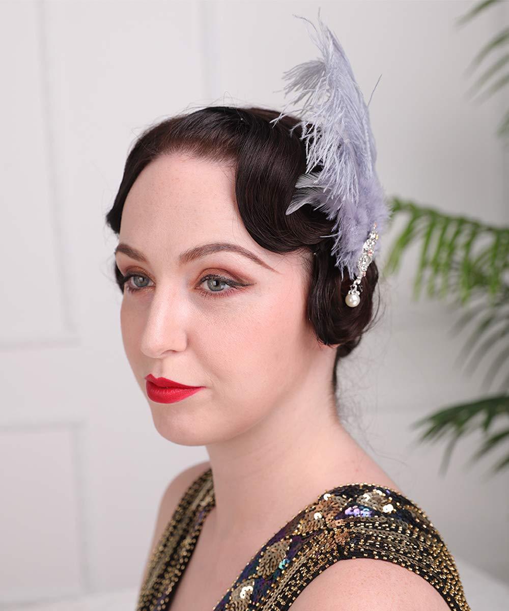 Aimimier Aimimier 1920s Headpiece Flapper Feather Hair Clip Crystal Teardop Roaring 20s Accessories Prom Party Festival Hair Jewelry for Women and Girls