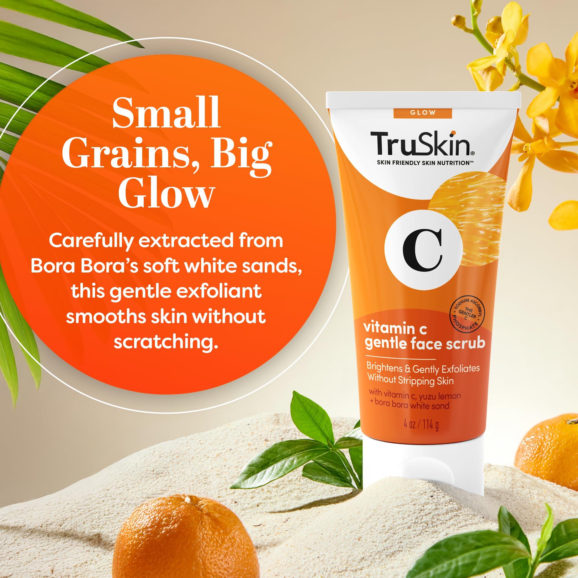 TruSkin Naturals TruSkin Vitamin C Gentle Face Scrub - Brightening Daily Face Exfoliator for All Skin Types - Softens & Smooths Skin with Vitamin C, Yuzu Lemon, and Exfoliating Bora Bora White Sand - 4 Fl. Oz