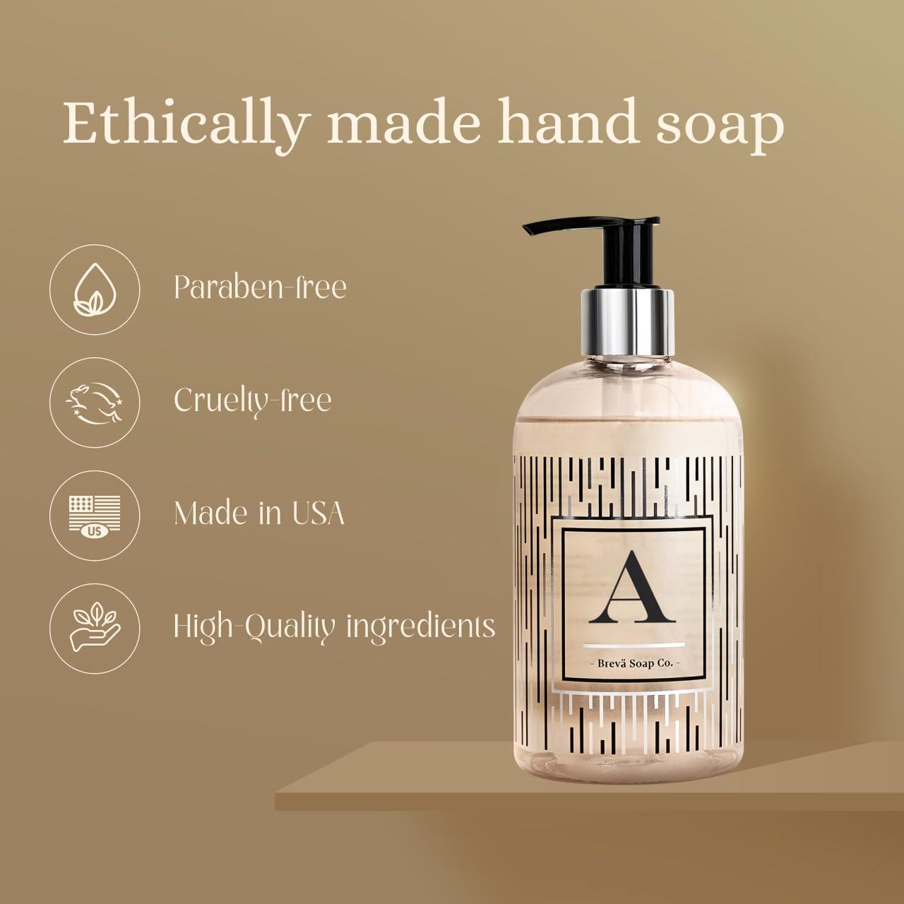 Brev Soap Co. Monogrammed Luxury Liquid Hand Soap | Choose from Letters A to Z | Citrus Bloom Scent | Personalized Liquid Hand Wash for Bathroom & Kitchen |12 oz - Letter N