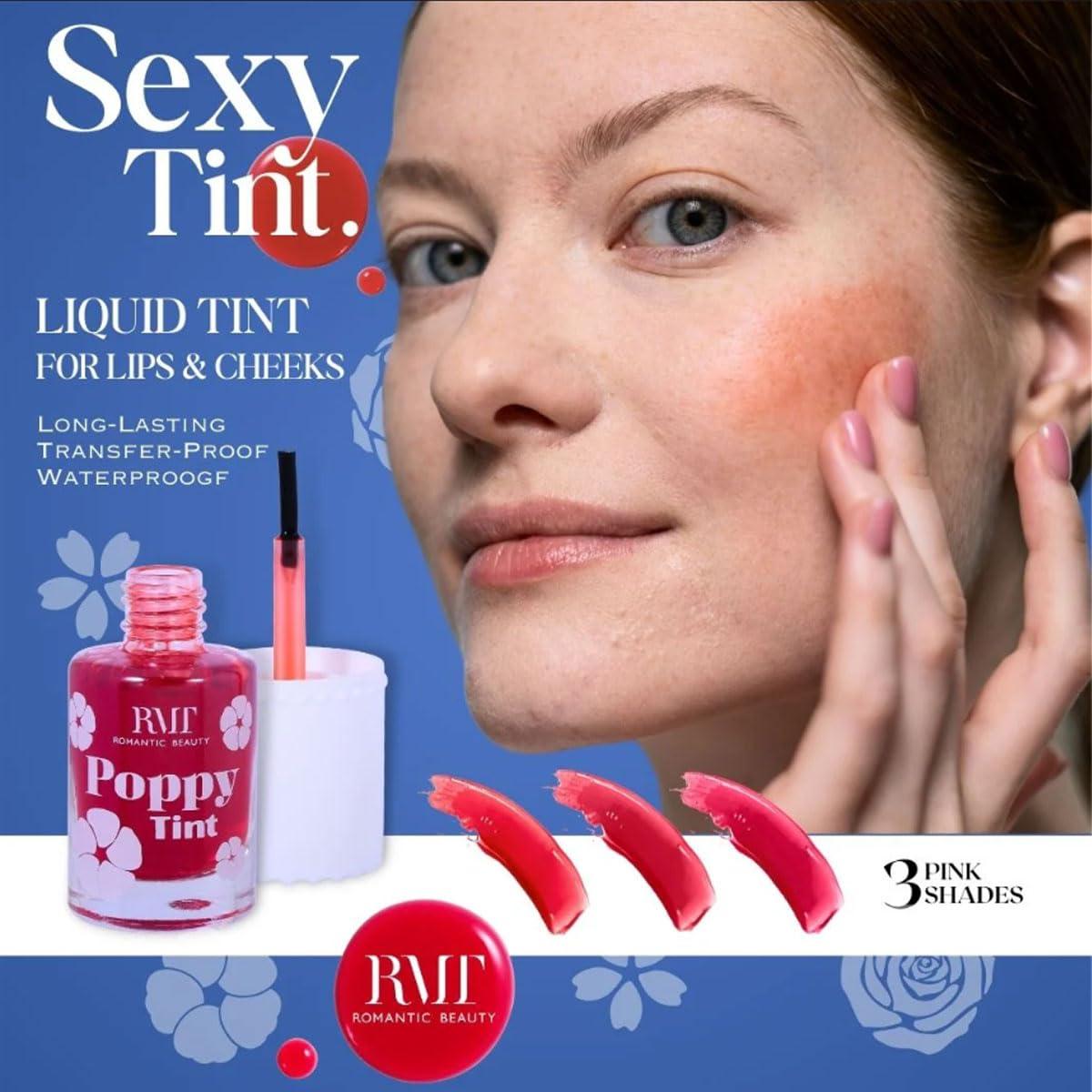 Romantic Beauty Romantic Beauty Sexy Tint Liquid Tint for Lips And Cheeks Lip Stain Gloss & Zipper Bag (3 Full Set, Net Wt. 0.31oz/8.7g)