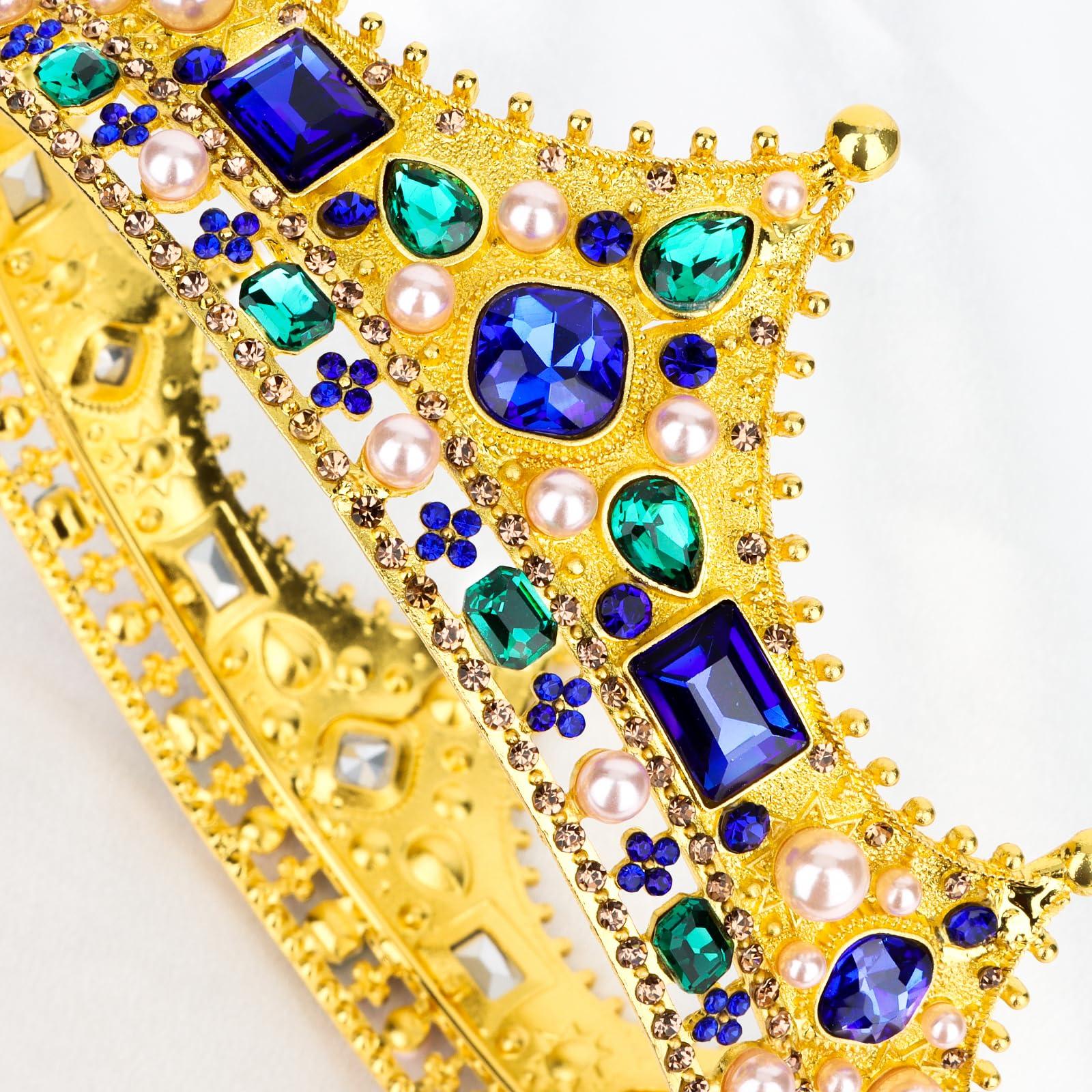 CIEHER King Crown, CIEHER King Crowns for Men Women Crystal Baroque Royal Crown Prom Crown Tiara Evil Crown Luxury Rhinestone Blue & Green Crown for Birthday King Halloween Cosplay Party Birthday Decorations