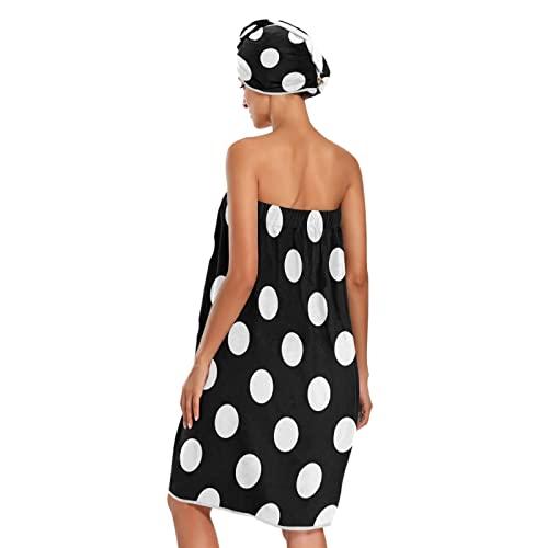 Qilmy Qilmy 3PCS Polka Dot Bath Towels Bathrobe Set for Women, Adjustable Wrap Drying Hair Cap Headband Bath Towel for Spa, Shower, Gym