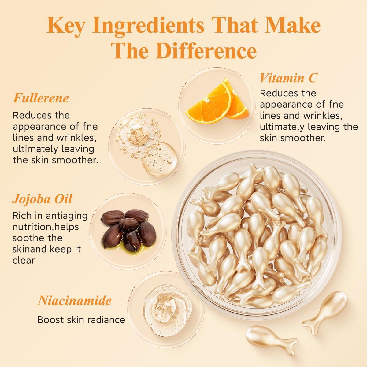 HKH HKH Vitamin C Super Serum for Face - Anti Aging Vitamin E Facial Serum Capsules with Niacinamide, Vit C Serum Oil for Women, Even Skin Tone, Reduce Wrinkles, Moisturise, Travel Friendly (38 Capsules)