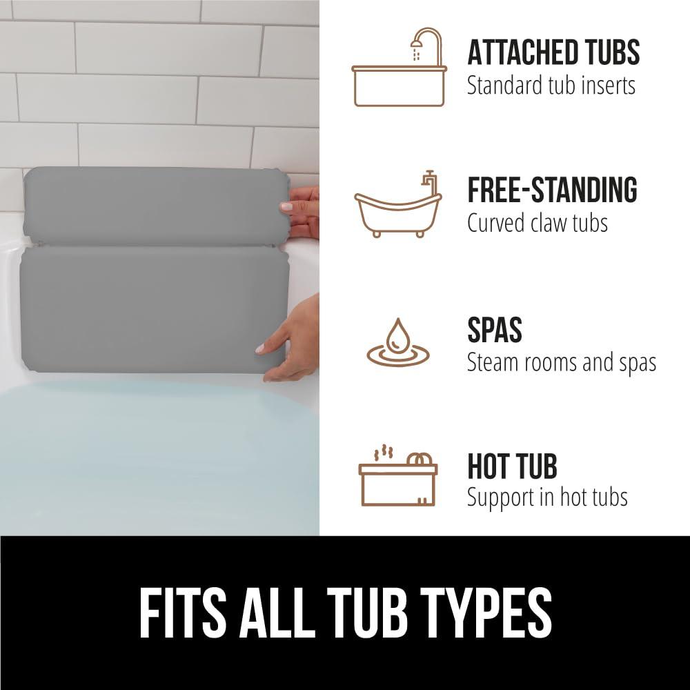 Gorilla Grip GORILLA GRIP Bath Pillow for Tub, Improved Suction Cups, Luxury Bathtub Pillows, Headrest for Neck and Back Support, Relaxing Home Spa, Hot Tubs and Bathroom Essentials, Gifts for Women, 2 Panel Gray