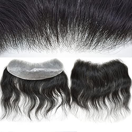 Curve Hair Invisible Mens Receding Hairline Human Hair Replacement System Mens Hairline Toupee V-Loop Skin PU Frontal Hairpiece Natural V-Shape (4cmX18cm, 3 Dark Brown)