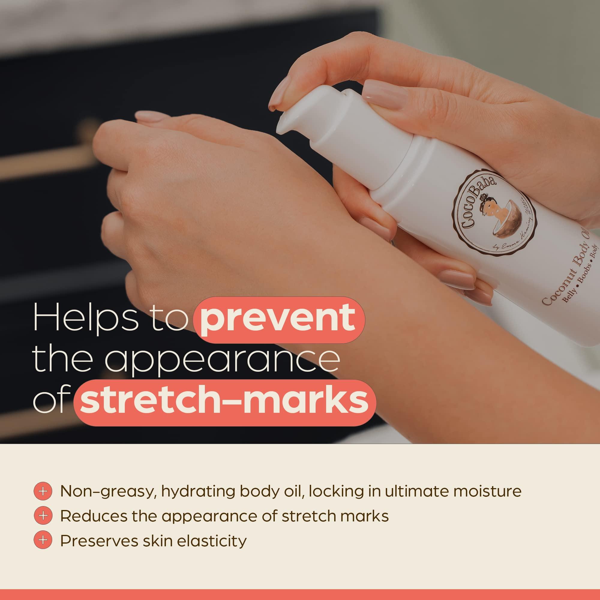 COCOBABA BY EMMA HEMING WILLIS Coconut Stretch Mark Oil (4oz) | Non Greasy | Belly Oil for Pregnancy | Paraben-Free | Pregnancy Stretch Mark Prevention | Stretch Marks Cream | Belly Oil for Pregnancy Prevent Stretch Marks