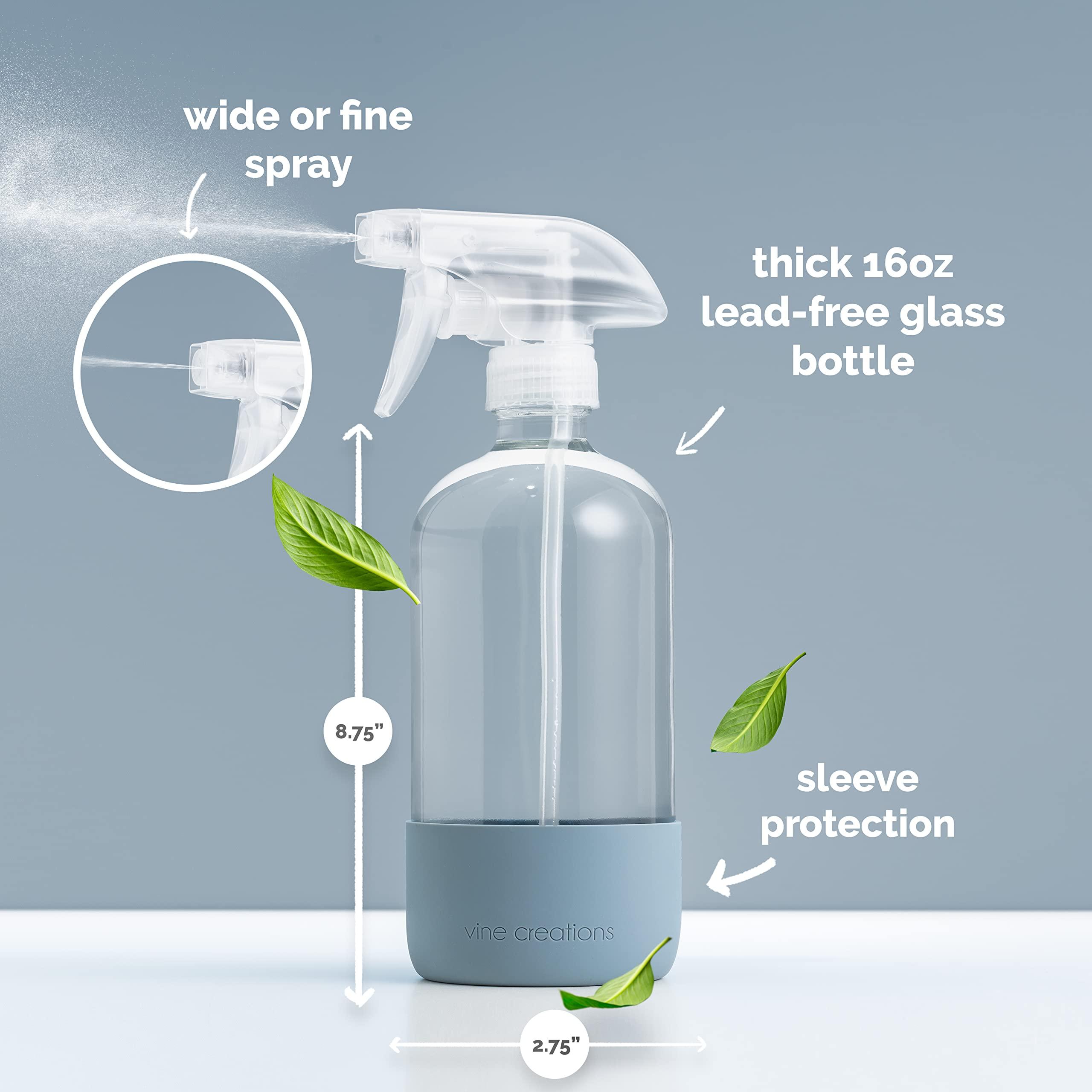 Vine Creations Vine Creations Glass Spray Bottles for Cleaning Solutions, Clear Glass Spray Bottle with Silicone Sleeve, 16 oz Empty Spray Bottles for Cleaning, Plant Spray Bottle, Mist and Stream Nozzle - 2 Pack