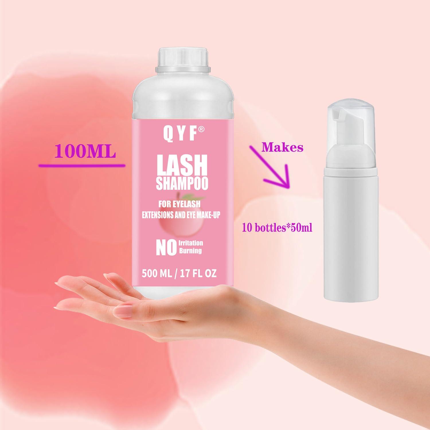 QYF QYF Eyelash Extension Shampoo 500ml Lash Extensions Shampoo Eyelid Foaming Cleanser Paraben & Sulfate Free Non-Irritating for Professional Salon and Home Use (peach)