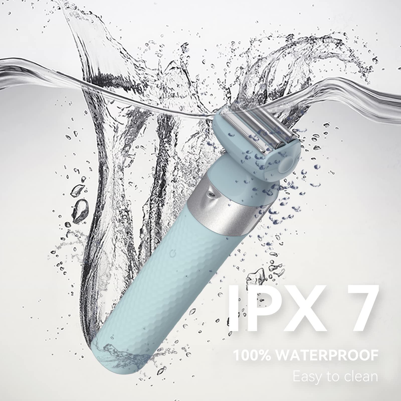 unibono unibono 3-in-1 Electric Razor for Women,Dual-Foil Electric Shaver for Woman Face,Legs,Armpit,Rechargeable Bikini Trimmer,3-,Intimate Shaver with Illumination,Public Hair Trimmer Women (Light Blue)