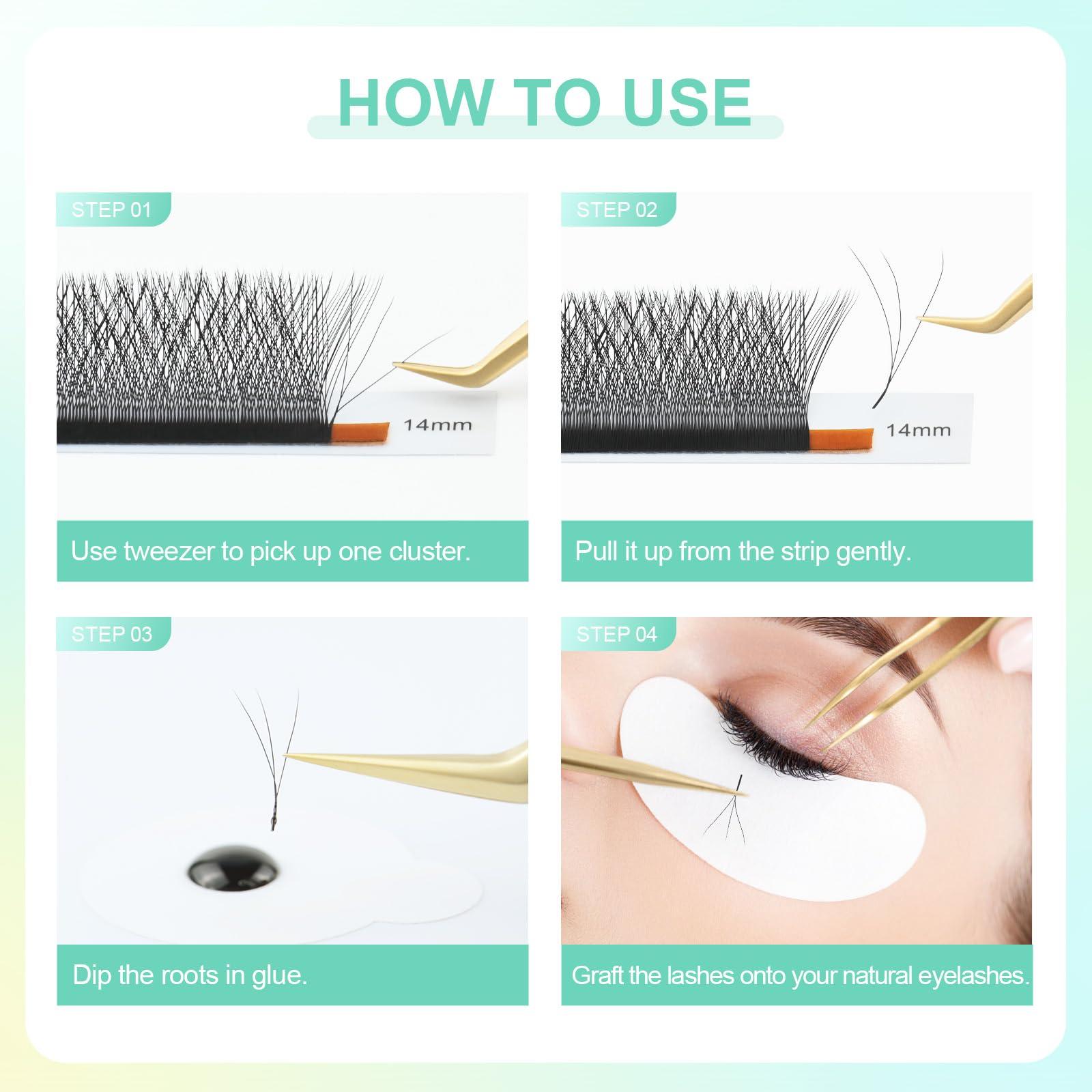 NAGARAKU NAGARAKU 3D W Shape Eyelash Extension 5 Trays in 1 pack Volume 0.07mm C curl 9/10/11/12/13mm Premade Fans Faux Mink Matte Black Cluster Easy Fanning False Lashes