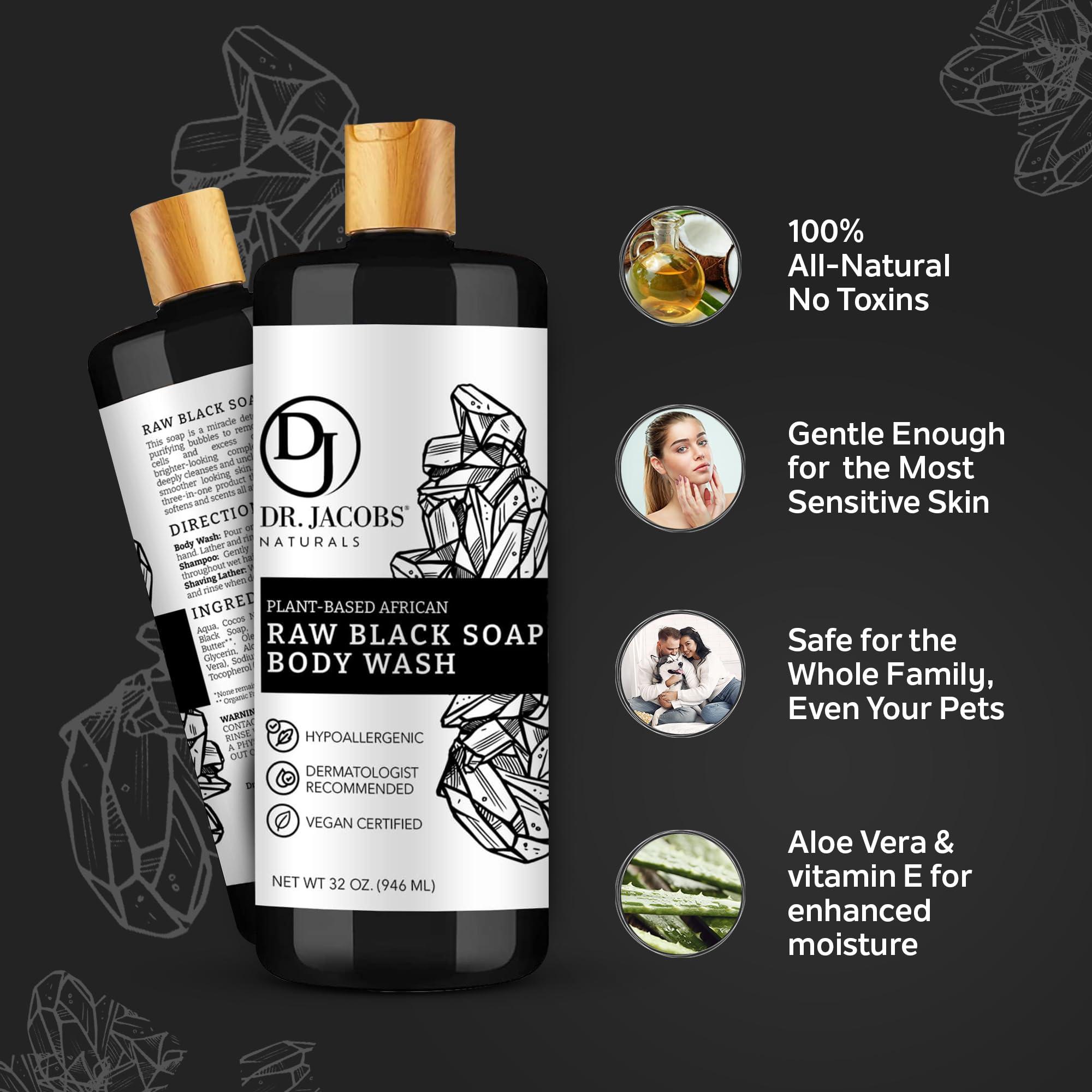 DR.JACOBS NATURALS Dr Jacobs Naturals Authentic African Raw Black Soap, All-In-One Cleanser for Face Wash, Sensitive Skin Body Wash, Shampoo, Shaving Soap | Shea Butter Moisturizing and Nourishing Formula | 16oz 2pk
