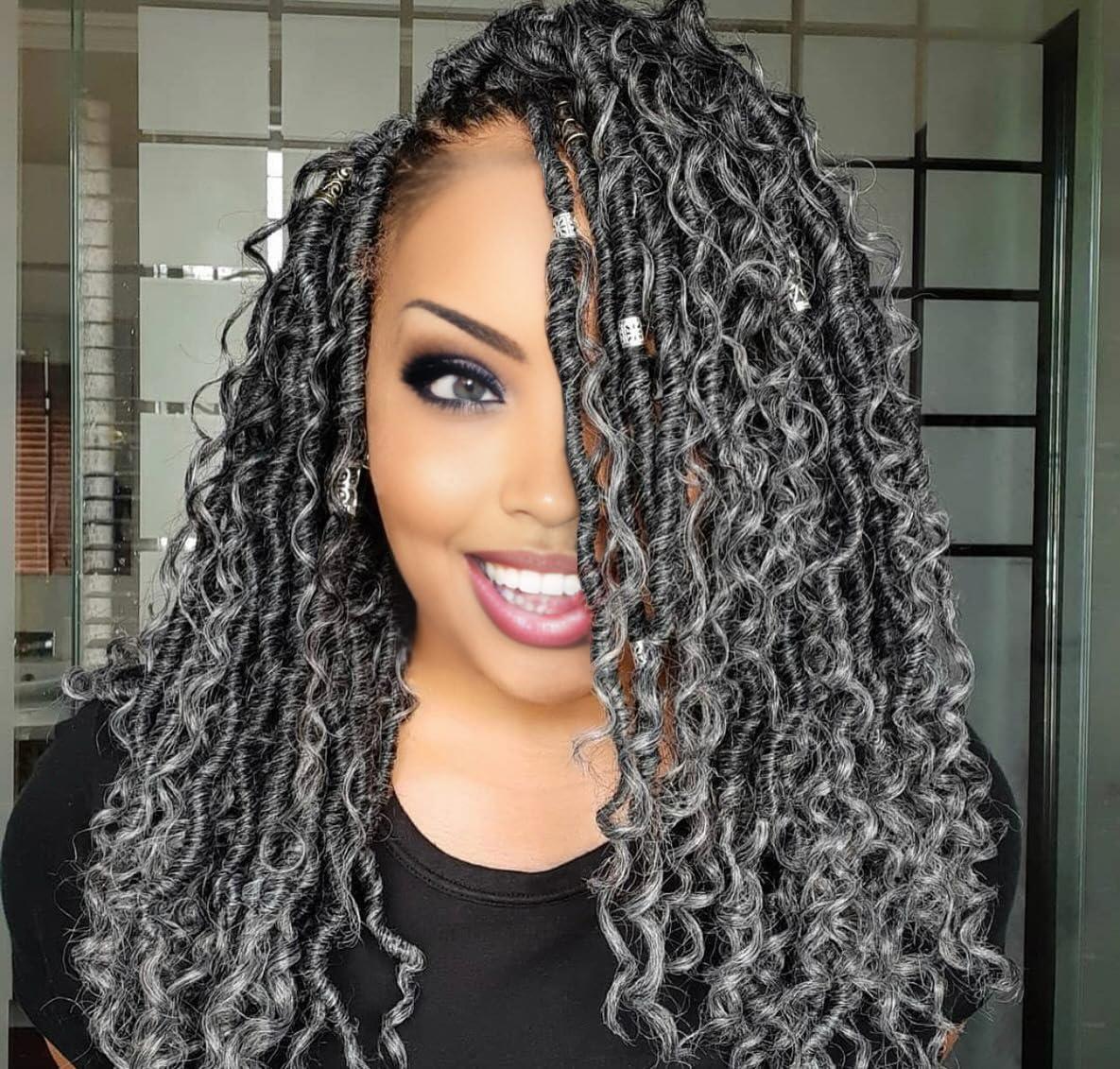 Forevery Forevery Faux Locs Crochet Hair 12 Inch Goddess Locs Crochet Hair 6 Packs PreLooped Crochet Hair for Black Women Grey Crochet Locs with Curly Ends