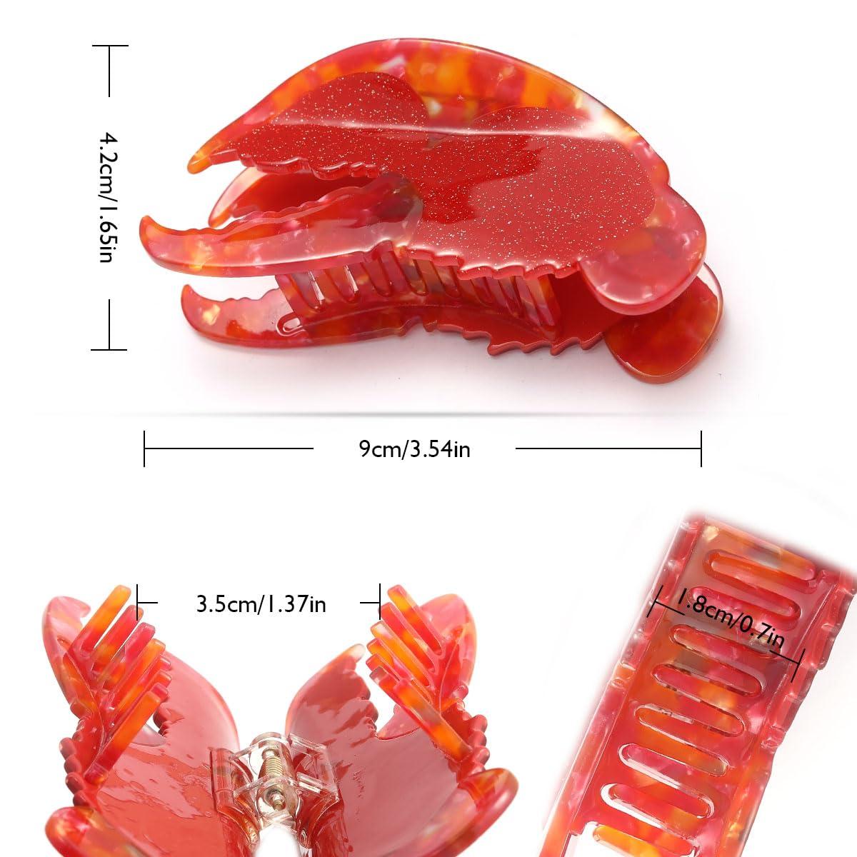 PERSONFUN Lobster Claw Clip,Funny Red Lobster Pincers Hair Clip,Acetate Hair Clips,Small Claw Clips for Women Ocean Animal Cute Hair Clip Big Claw Clip