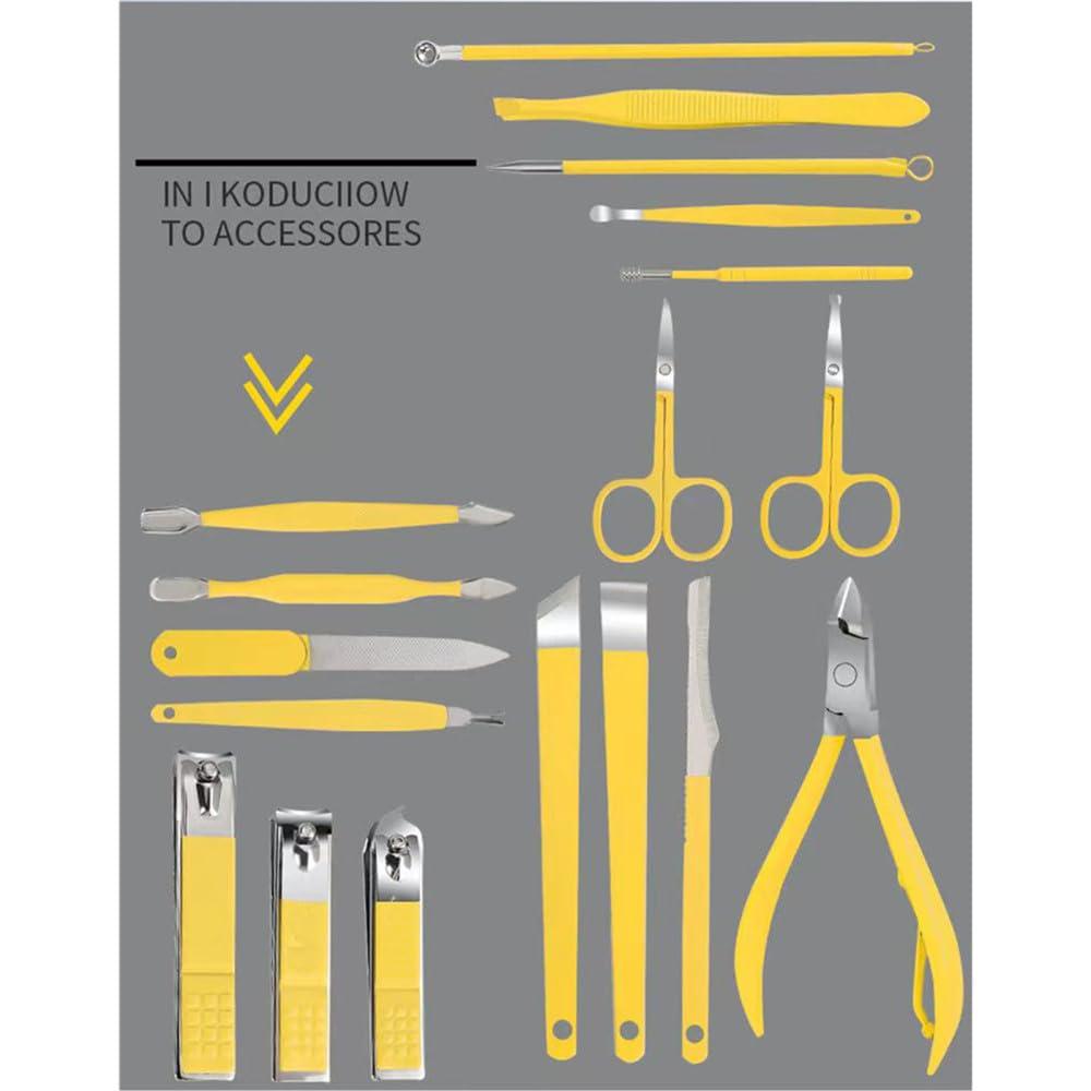 GROWBY Nail Clipper Set Household Men and Women\'s Portable Nail Clippers Eagle Nose Pliers,Yellow 12,Piece Set