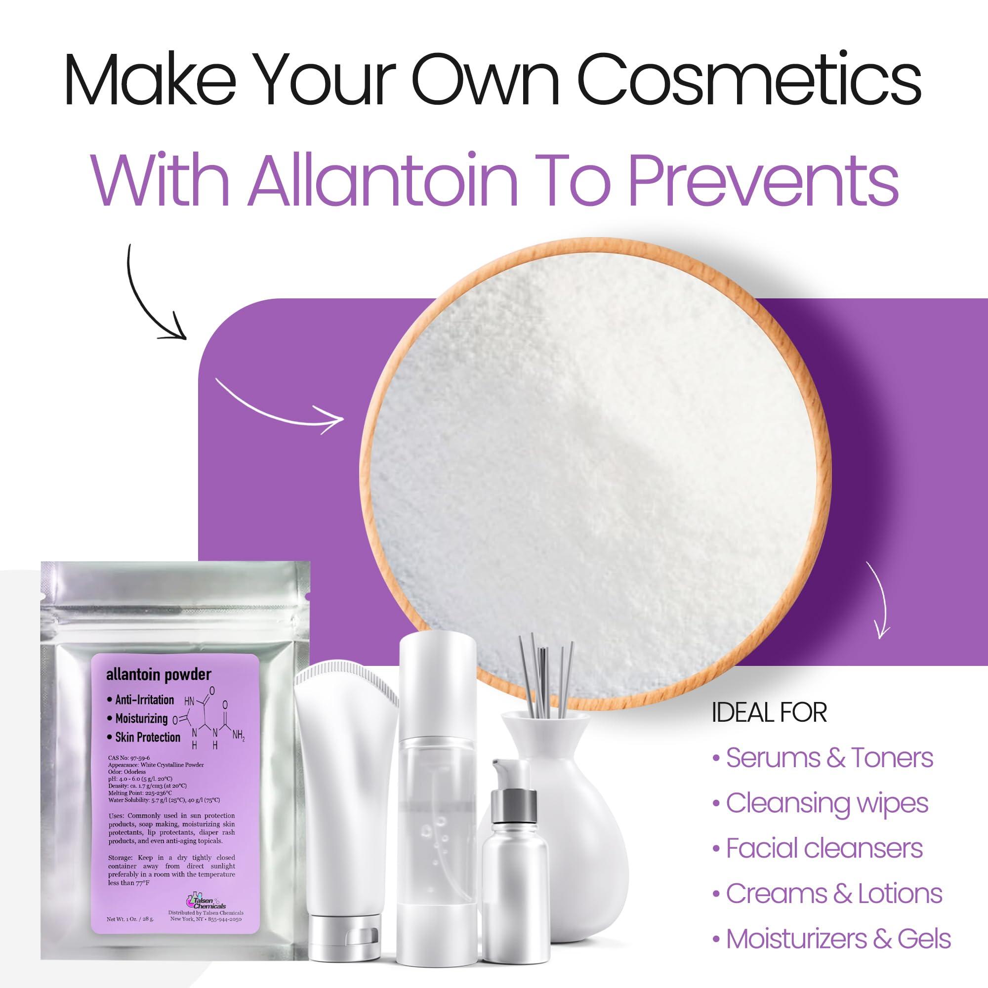 Talsen Chemicals Allantoin Powder Cosmetic Grade 1 Oz / 28 Grams - Organic Allintoin for DIY Emulsion Cream Lotion Skin Care - Hydrates & Promotes Exfoliating Dry Skin Ideal for Skincare by Talsen Chemicals