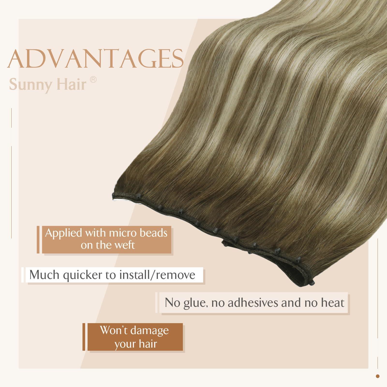 Sunny Hair Sunny Hair Beaded Weft Hair Extensions Human Hair 50G Micro Bead Hair Extensions Real Human Hair Vigorous Weft Hair Extensions with Micro Beads Cool Brown Balayage Light Brown to Blonde 16 inch