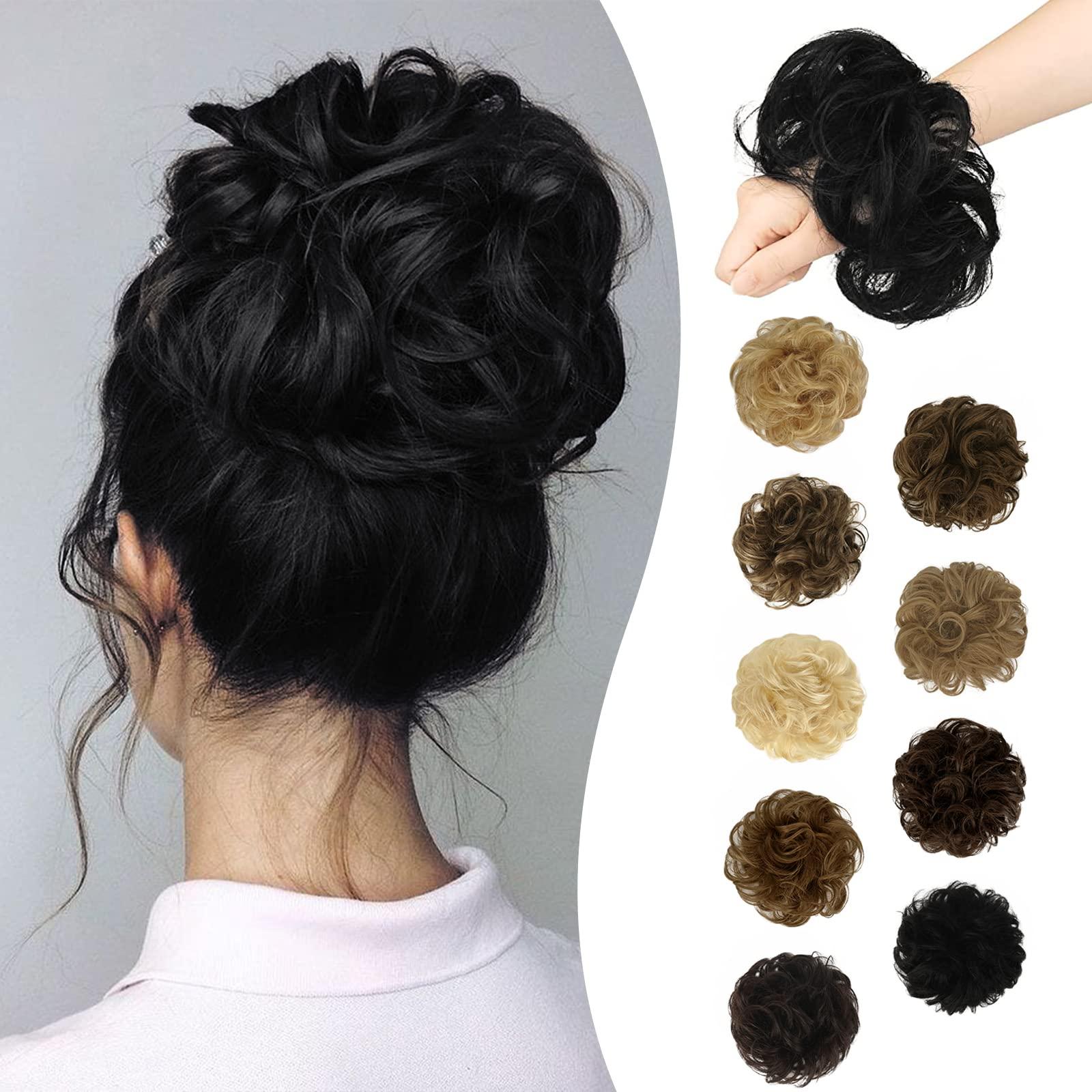 RUWISS Messy Bun Hair Piece Human Hair Messy Rose Bun Hair Buns Hair Piece for Women Real Hair Scrunchies Updo Hair Pieces Bun Extension Ponytail Messy Hair Bun (Natural Black)