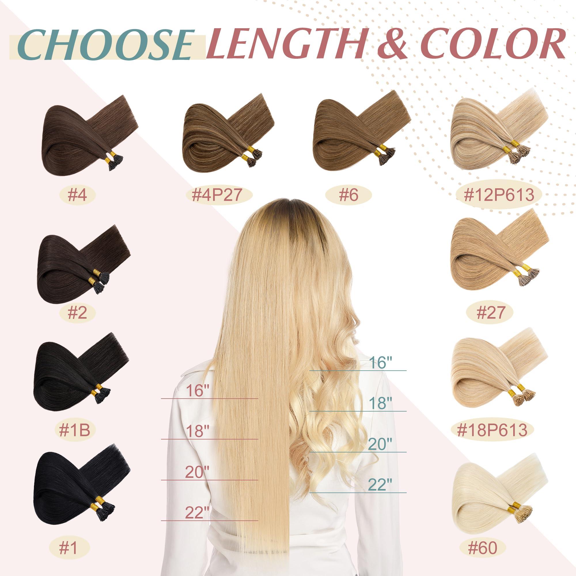 SEGO SEGO I Tip Fusion Hair Extensions Real Human Hair Keratin Pre Bonded MicroBeads Tip Hair Balayage Natural Silky Straight Extensions 100 Strands 50g/Pack -22 Inch Medium Brown&Dark Blonde