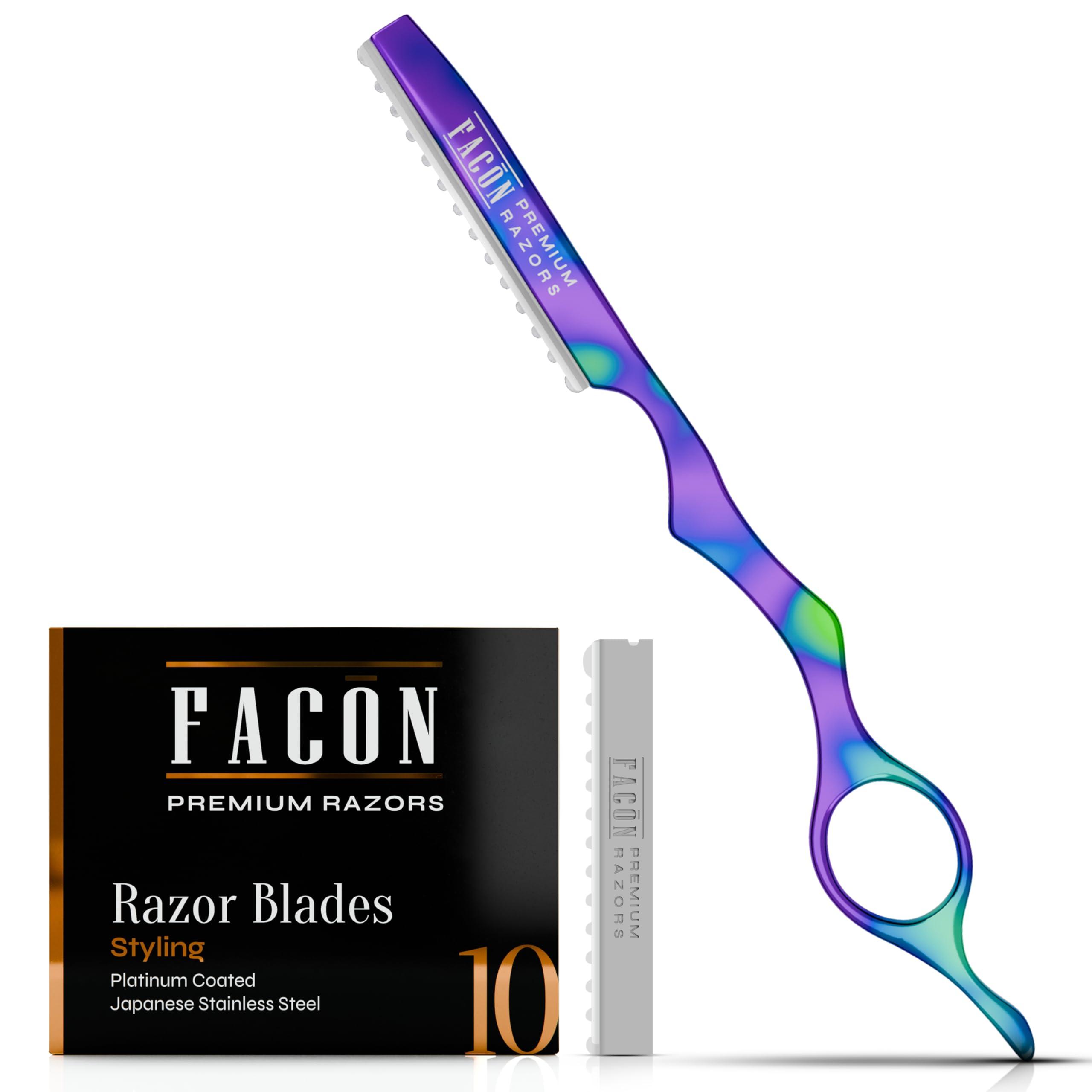 FACON Facn Hair Razors for Cutting Hair - Professional Hair Styling Razor Kit with 11 Replacement Blades, Stainless Steel Hair Cutting Tool for Salon & Home, Premium Hair Thinning Texturizing Faether Razor
