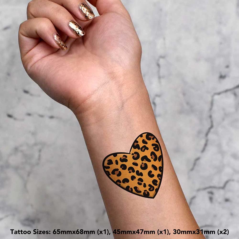 Azeeda 4 x \'Leopard Print Heart\' Temporary Tattoos (TO00042847)