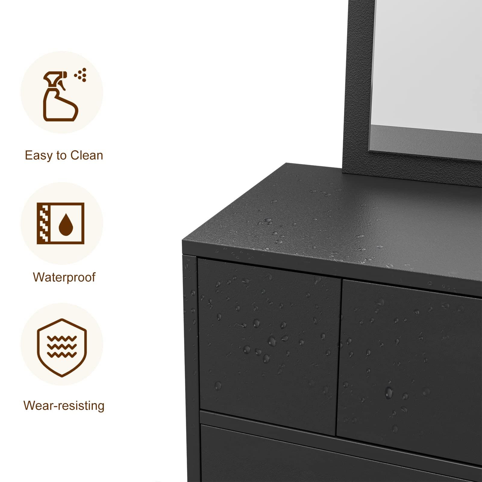 Belandi Belandi Wall Mount Salon Station Barber Stations Styling Station with Mirror Drawer Storage Cabinet Spa Salon Equipment(Black)