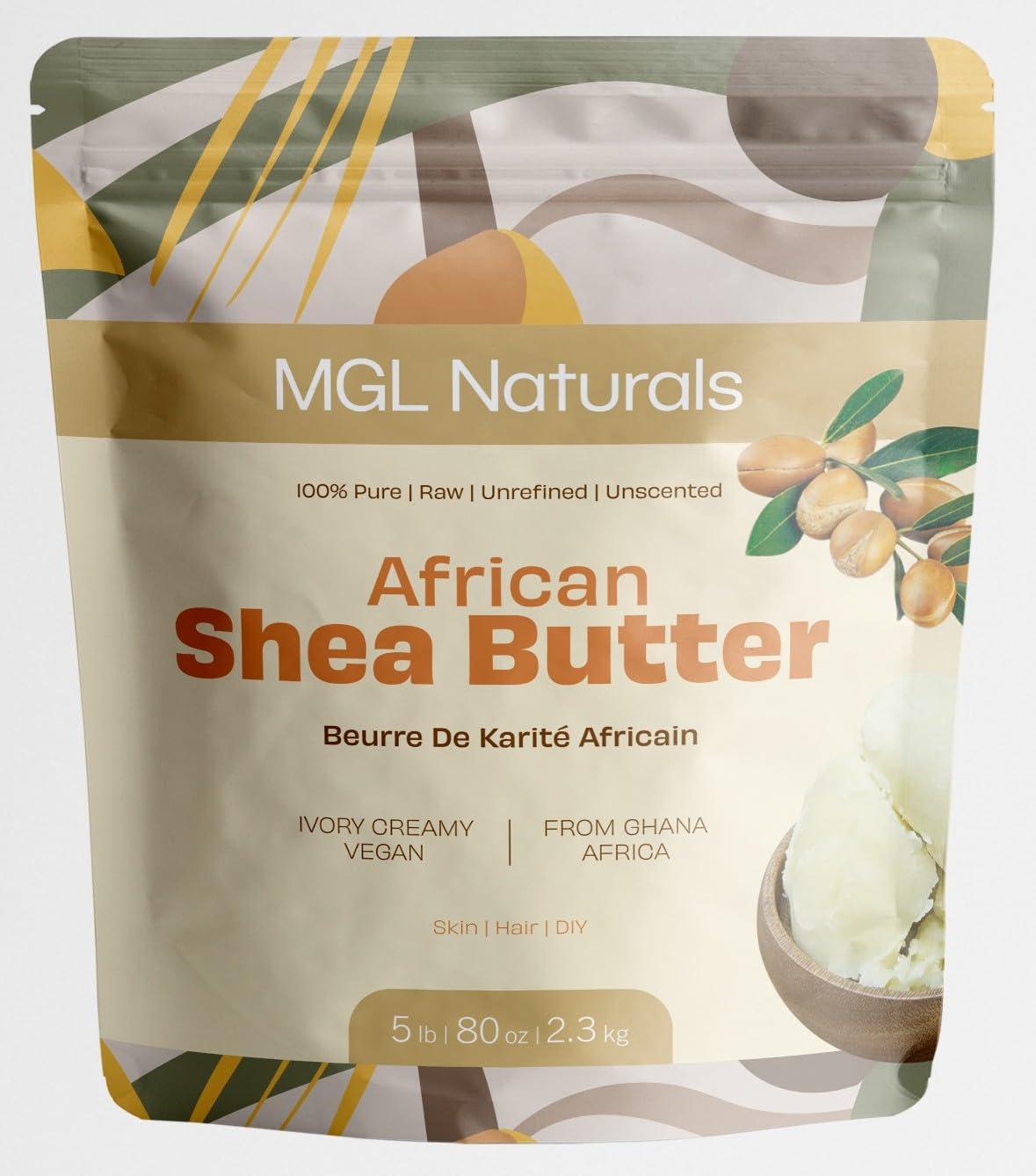 MGL Naturals MGL Naturals Raw African Shea Butter Ivory 5 lb bulk, 100% Pure, Raw and Unrefined. Nourish and moisturize. Use alone or DIY recipes. From Ghana, Africa. (5 lb)