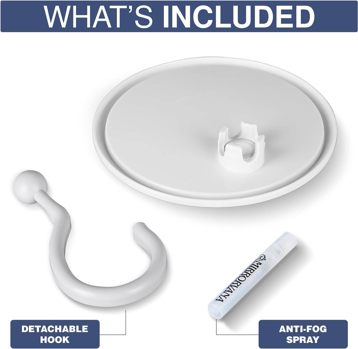 MIRRORVANA MIRRORVANA Hangable Round Fogless Shower Shaving Mirror with 360 Swivel Rotatable Hook for Hanging and Bonus Anti-Fog Spray - Anti Fog and Shatterproof Surface, 6.7" Diameter