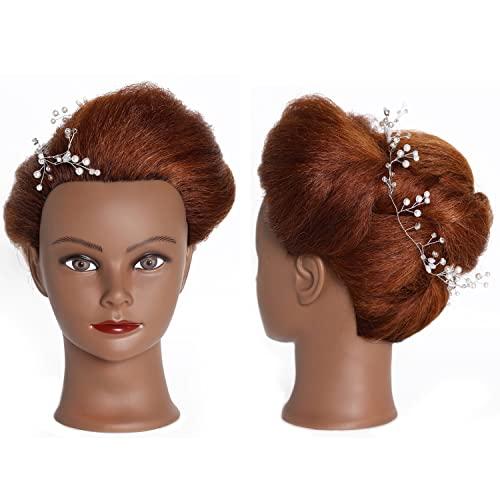 training head Traininghead 100% Real Hair Mannequin Head Training Head Cosmetology Doll Head Manikin Practice Head Hairdresser With Free Clamp Holder Female (Black Hair B)