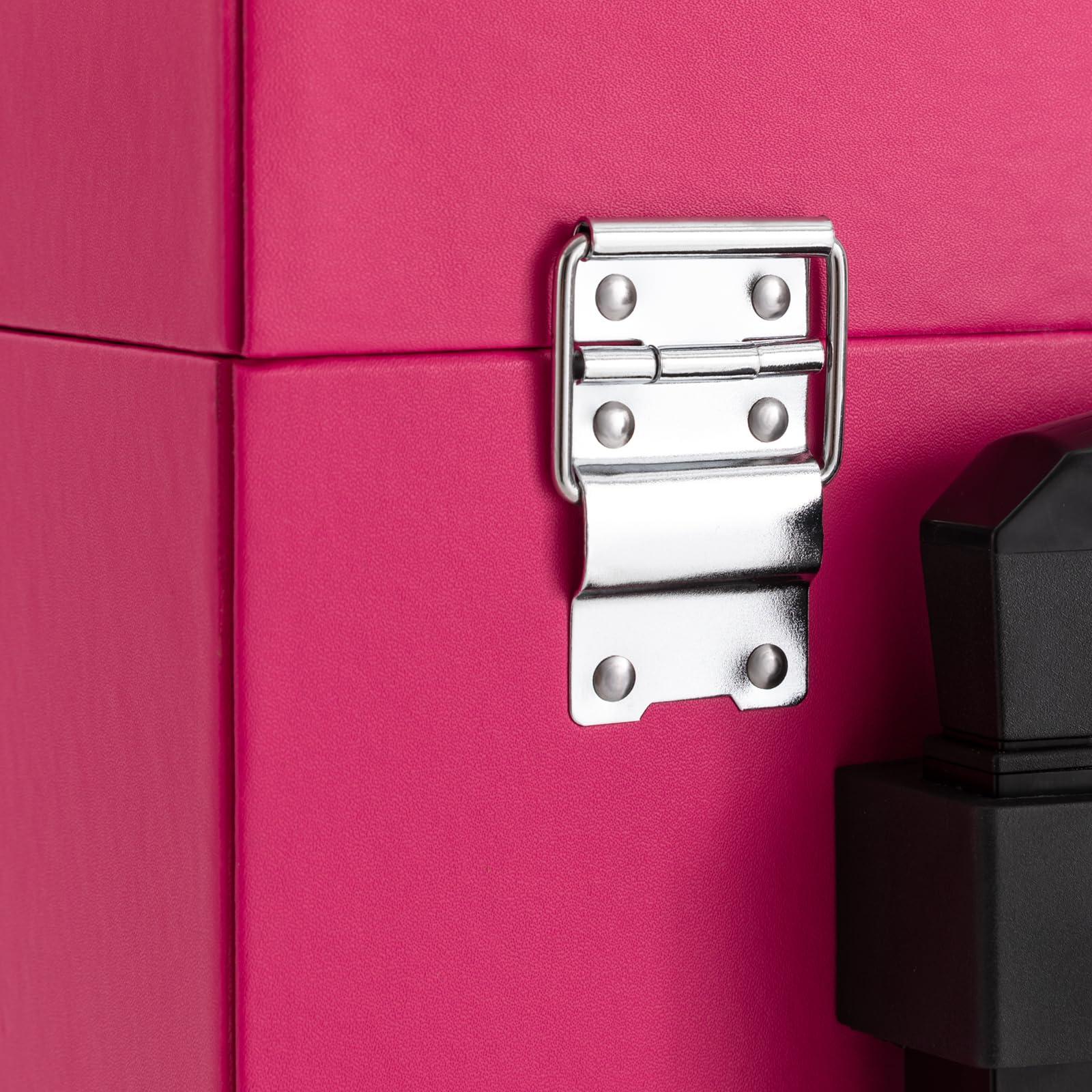 MELONGKAYLON MELONGKAYLON Rolling Makeup Case, Pro Cosmetic Trolley Case Travel Cosmetic w/ 4 Wheel Nail Polish Organizer Storage for Hairstylist Makeup Nail Tech Salon, Traveling Cart Trunk (Pink)