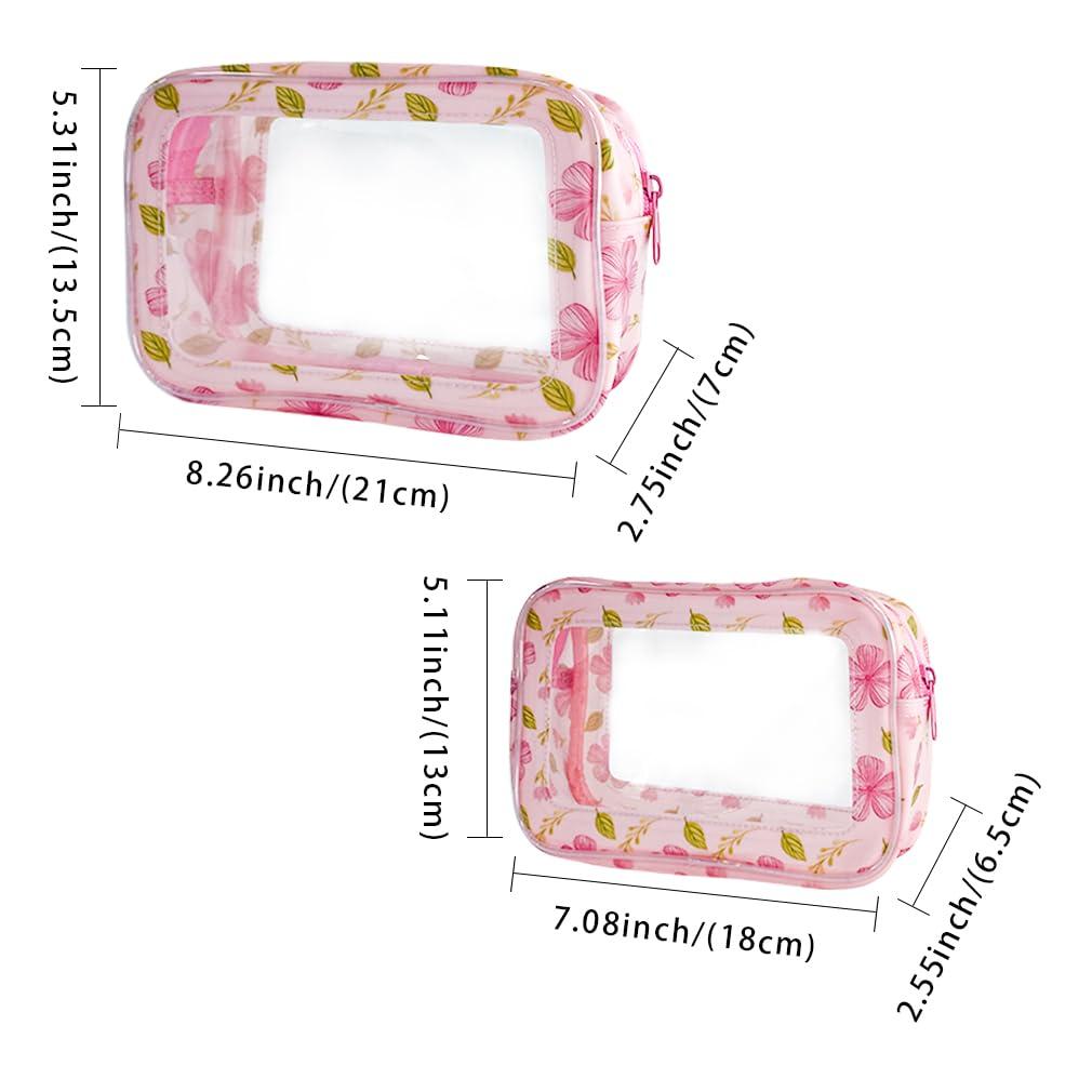 ONEART ONEART 2Pcs Clear Pink Floral Makeup Toiletry Bag Multipurpose Travel Carry Cosmetic Organizer Transparent Storage Bag