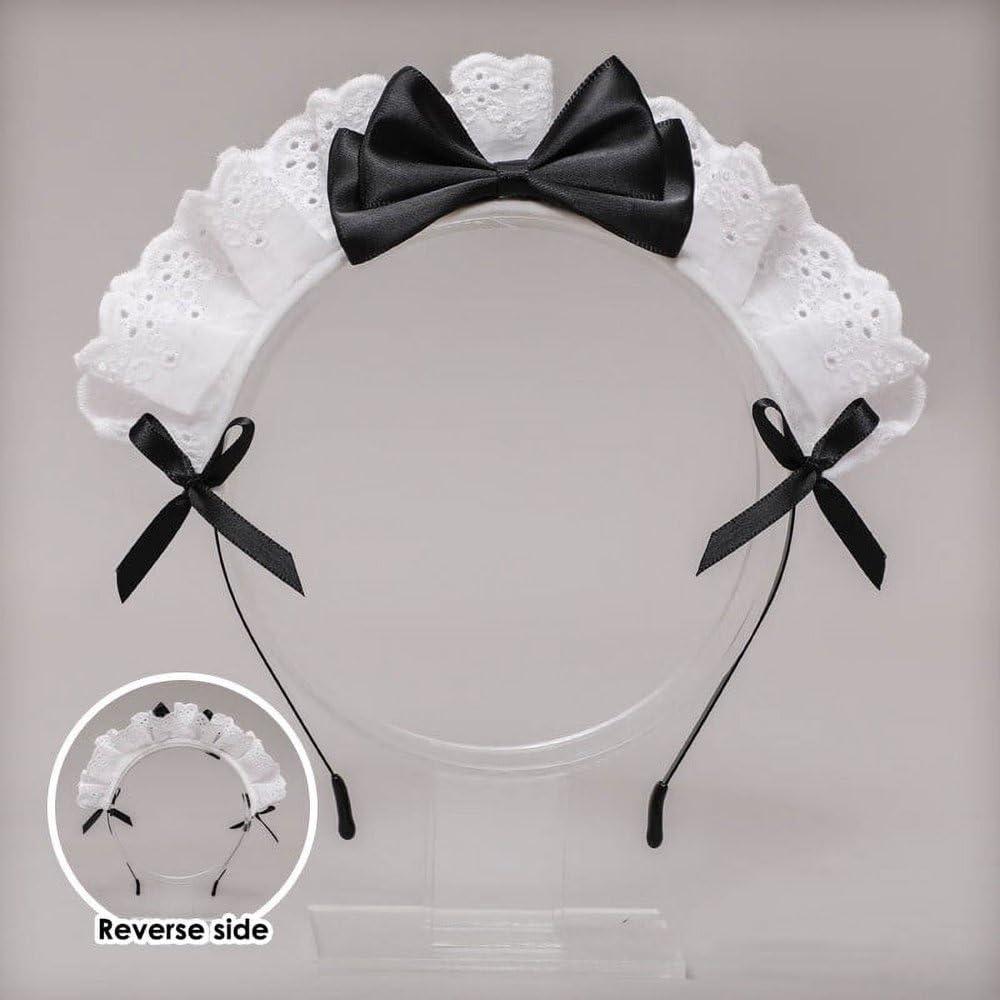 Juroicessry 2Pc Black Women Girls Lolita Headband Lace Bow Hair Band Maid Anime Cosplay Headwear Ribbon Bowknot Women\'s Fashion Headbands Cute Hair Band Party Hair Accessories