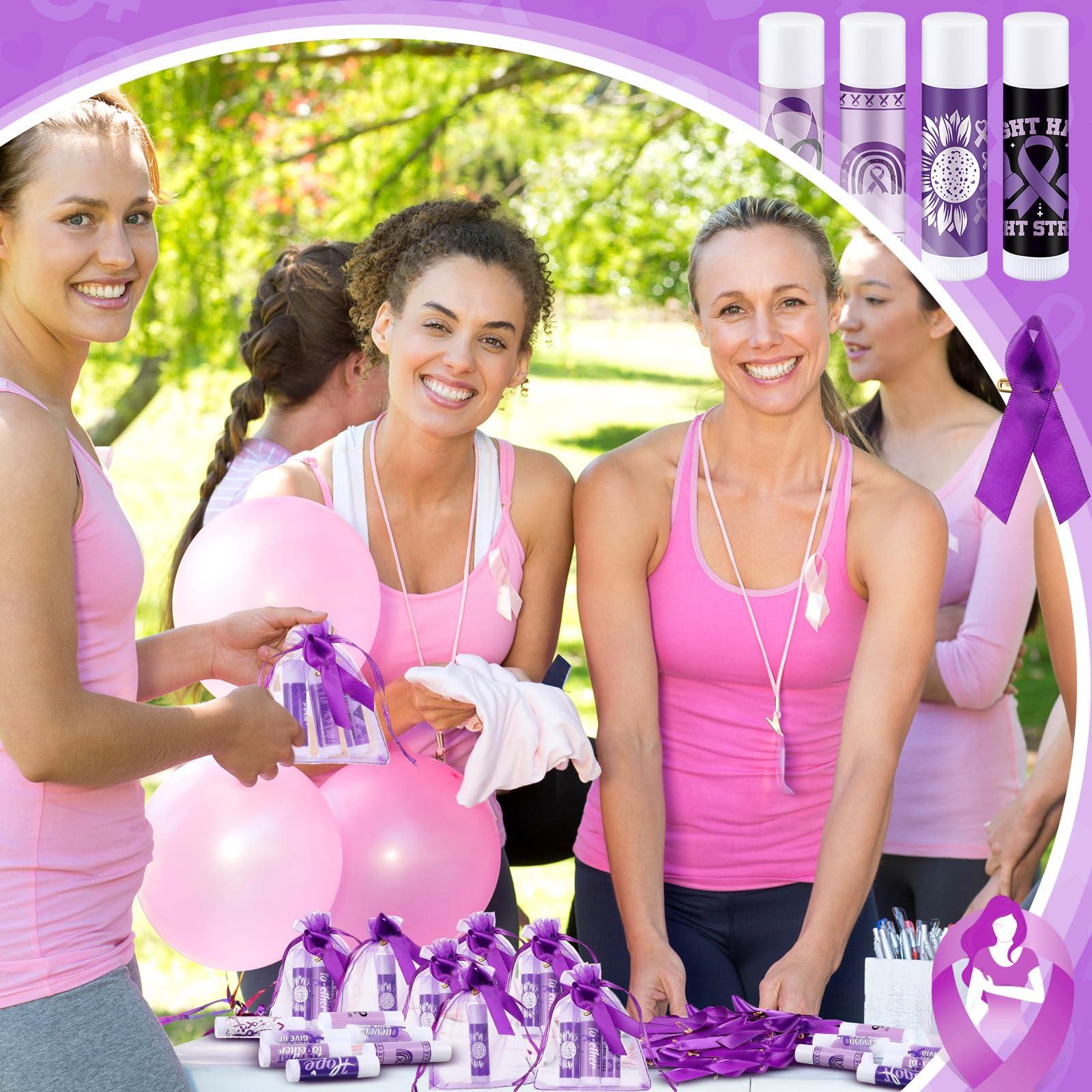 Linyuthia Linyuthia 50 Set Purple Ribbon Awareness Lip Balms Gifts 50 Organza Bags 50 Purple Awareness Ribbon Pins Raise Awareness for Domestic Violence Pancreatic Cancer Lupus Alzheimer\'s Overdose Awareness