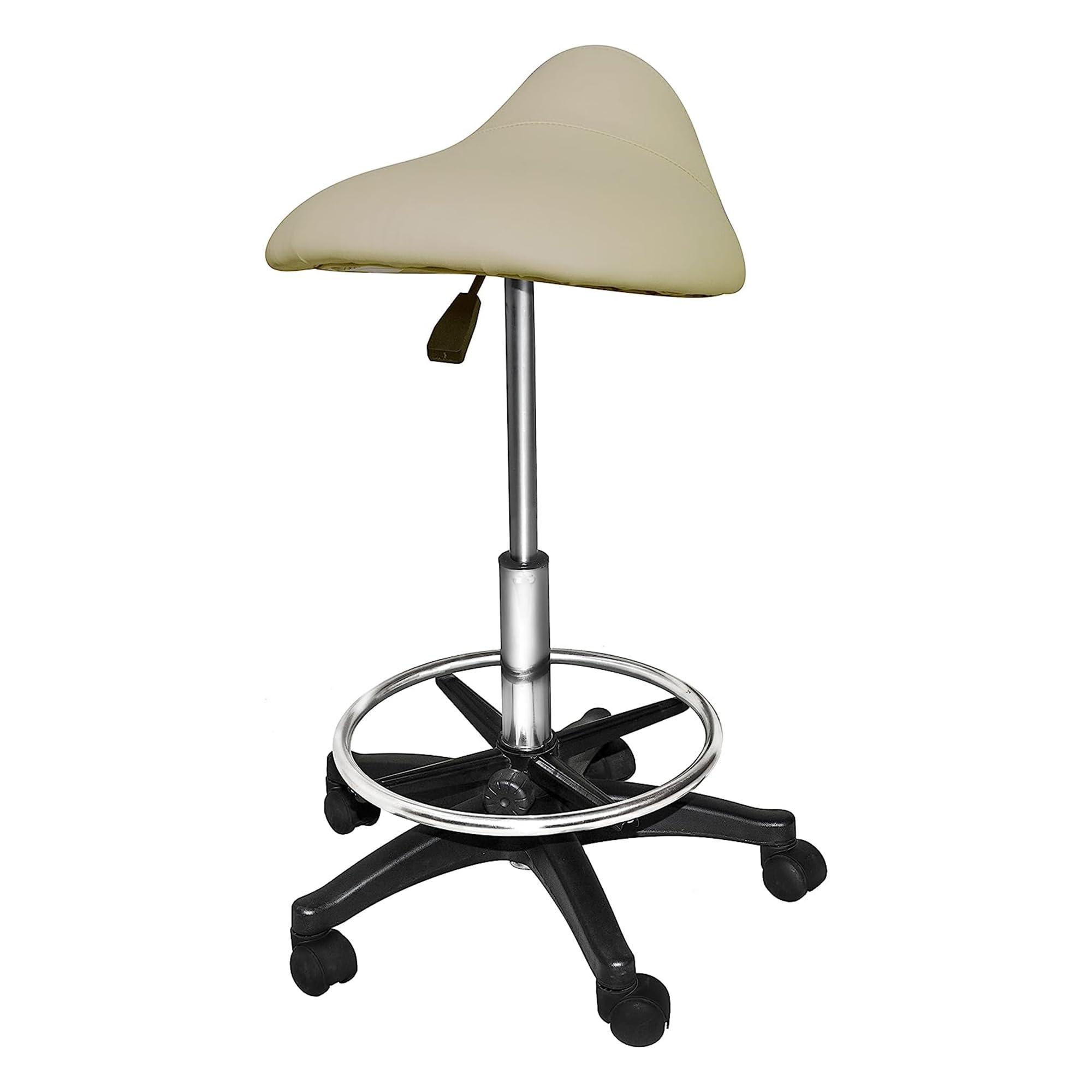 Chromium Chromium Professional Saddle Cutting Stool [7008] by PureSana, High Density Foam, Premium Vinyl Material, Adjustable Height and Rotates 360 Degrees, Salon Quality for Beauty Professionals (Tan)