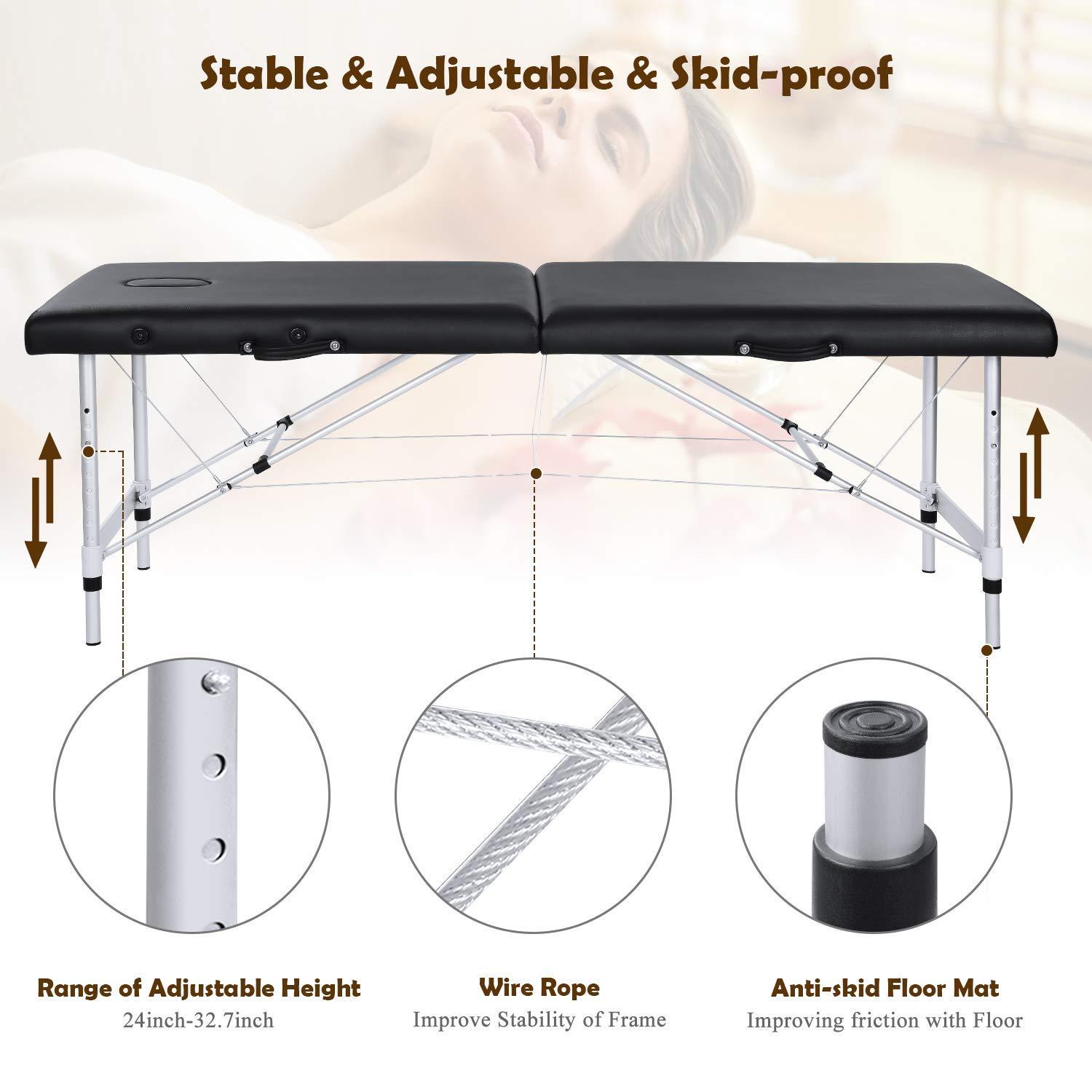 N \\ A Folding Massage Table Professional Portable Massage Bed 2 Fold Extra Wide 84'' Carrying Bag & Accessories Lash Bed Aluminum Frame for Home Use