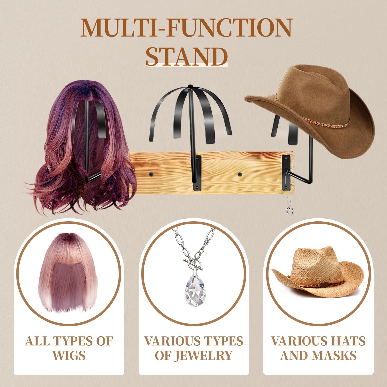 oyhqes oyhqes 6 Pcs Hanging Wig Stand for Multiple Wigs, Wall Mounted Wig Hanger Rack, Wooden Wig Storage Organizer, Wig Holder for Multiple Wig Display, Styling, Storage,Tidy, Keep the Wig In Shape