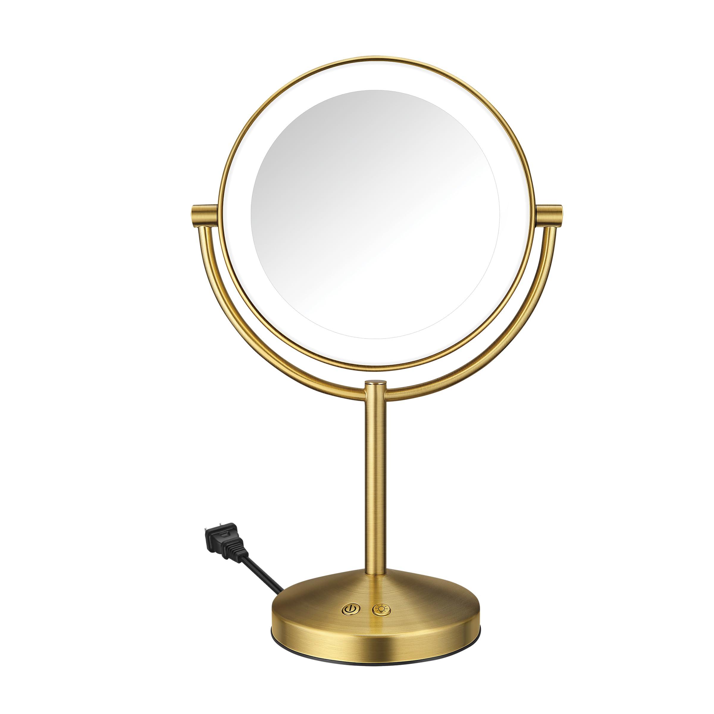 Conair Conair Lighted Makeup Mirror, LED Vanity Mirror, 1X/10x Magnifying Mirror, Corded in Brushed Brass Finish
