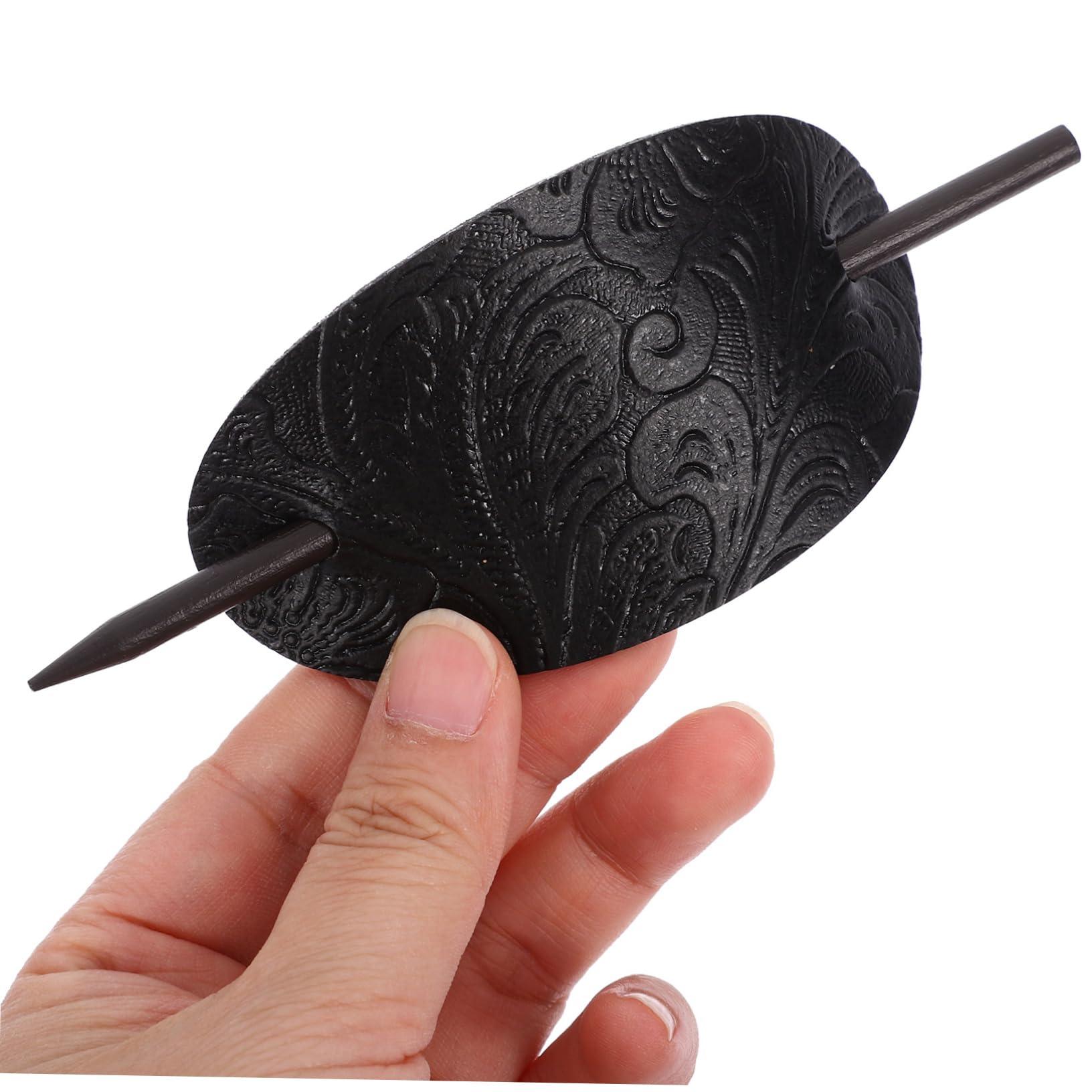 Didiseaon Didiseaon 3pcs Leather Hair Barrette Stick Black Hair Women Hair Accessories Stick Barrettes Oval Hair Clip