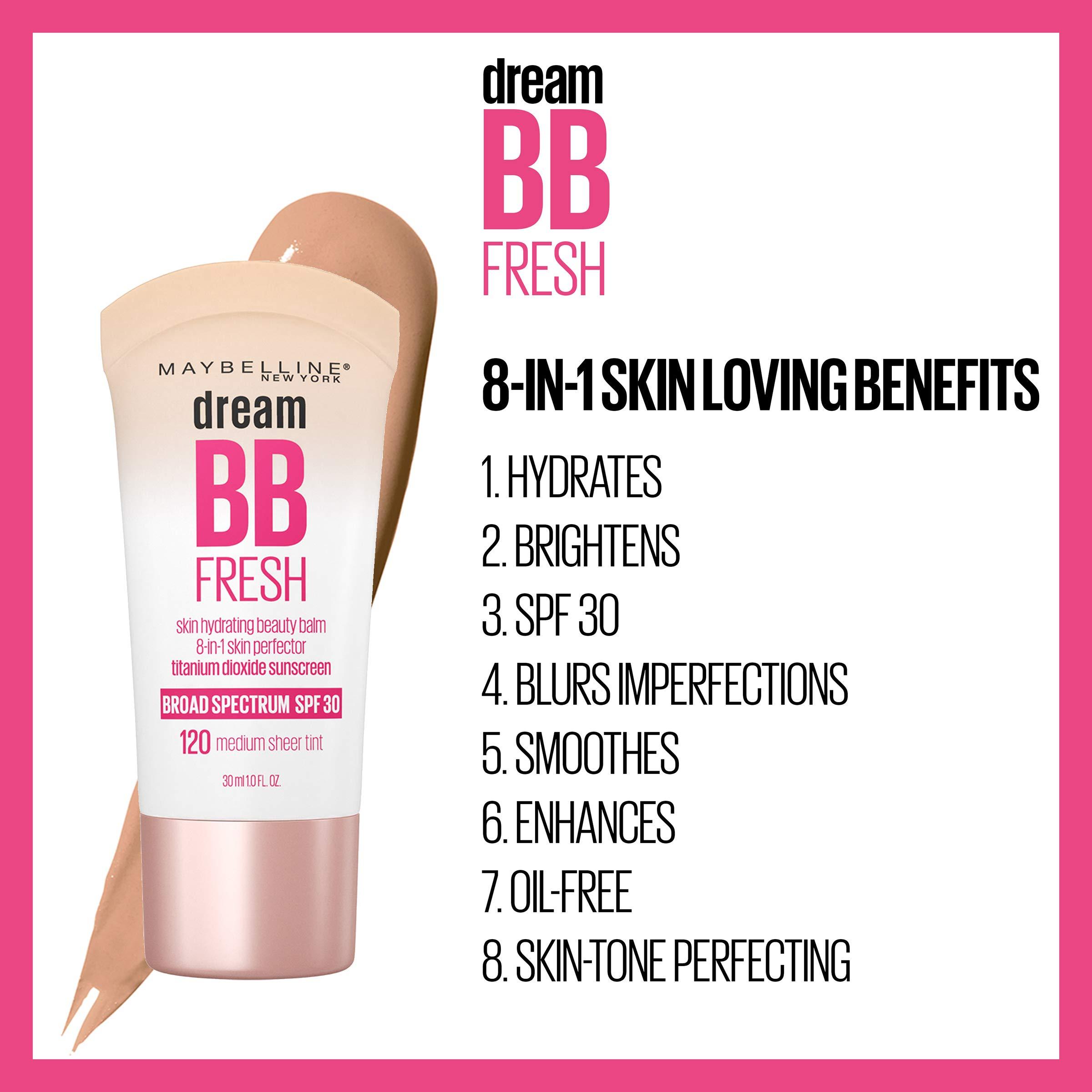 MAYBELLINE Maybelline Dream Fresh Skin Hydrating BB Cream, 8-in-1 Skin Perfecting Beauty Balm With Broad Spectrum Spf 30, Sheer Tint Coverage, Oil-Free, Deep, 1 Fl Oz