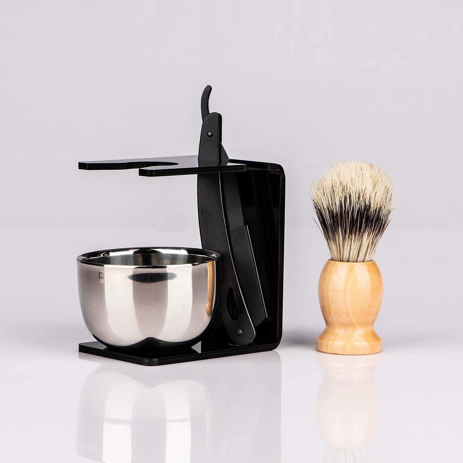 Grandslam Barber Straight Razor Kit Durable Barber Straight Edge Razor Kit with 10 Double Edge Straight Razor Blades,Shaving Bowl and Stand,Shaving Brush with Wood Handle,Shaving Kit for Men