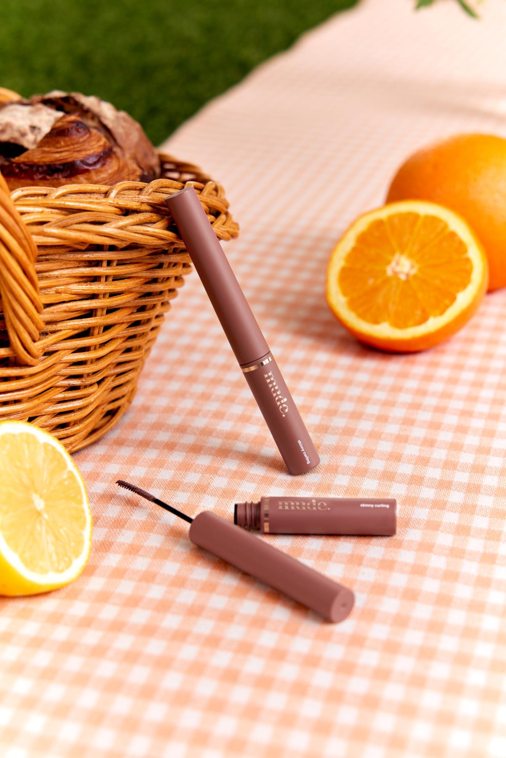 mude mude Inspire Skinny Curling & Multi-Fixer Volumizing Curling Mascara for Dramatic Lashes Smudge-Proof Water-Proof Stays on All Day (06 Deep Herb)