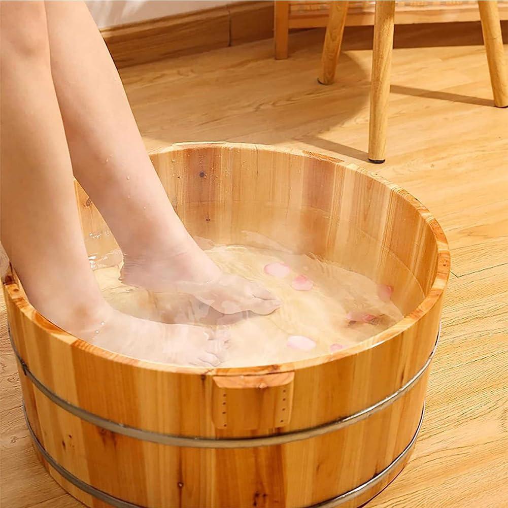 MegLob MegLob Solid Wood Foot Bath Bucket, Wooden Large Foot Soaking Tub, Feet Spa Soaking Basin, Classic Wooden Foot Bath Barrel, Alleviate Fatigue, Help Sleep, Pedicure Foot Soaking Bath Container,S