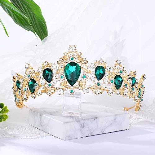 Barode Barode Bridal Baroque Wedding Crowns Rhinestone Tiaras Queen Prom Hair Accessories for Women and Girls (Green)