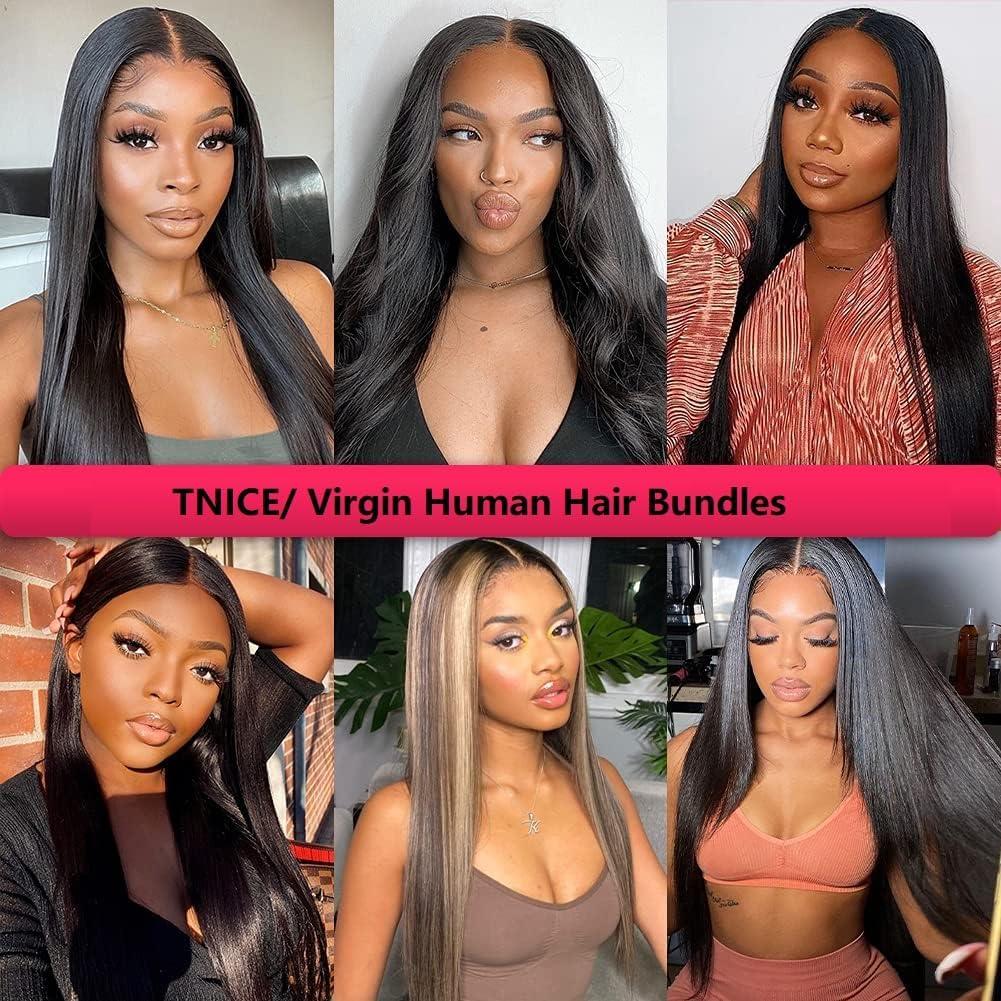 TNICE Straight Human Hair Bundles 24 24 24 Inch Brazilian Straight Hair Bundles 100% Unprocessed Virgin Hair Weave Bundles Human Hair Extension for Women Natural Color