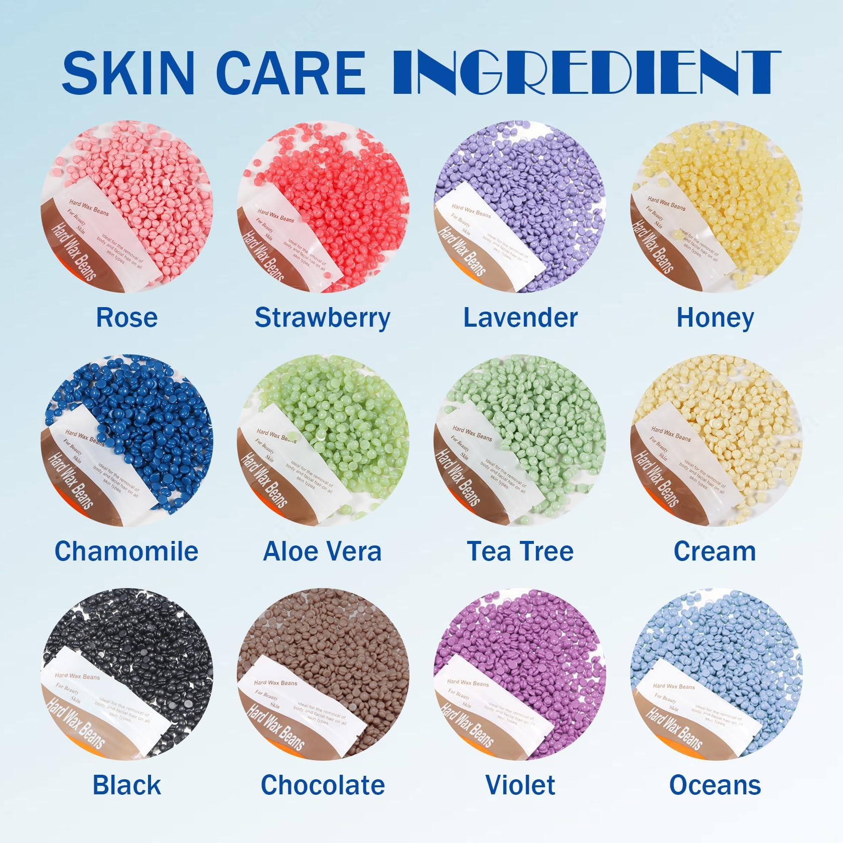 JunKuJK 4 Packs Hard Wax Beads for Hair Removal,Gentle Waxing Beads for Full Body,Face,Underarm,Bikini and Legs,Long Lasting Hair Removal Waxing Kit with 10 Wax Scraper Sticks