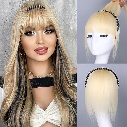 Yargel Hair Platinum Blonde Human Hair Toppers with Rhinestone Band for Women Hairpiece for Thinning Hair Clip in Bangs with Band Straight Platinum Blonde 60