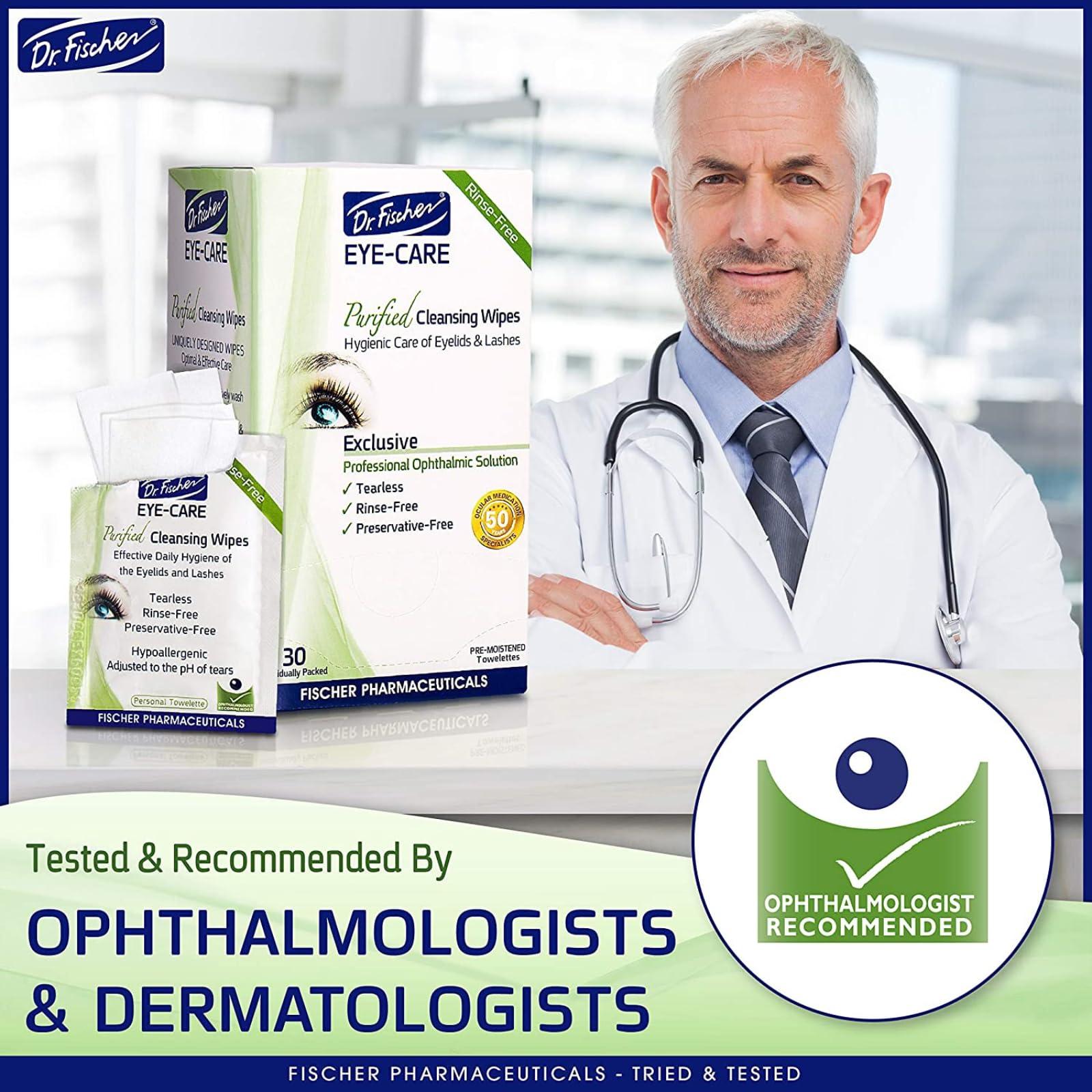 Dr. Fischer Dr. Fischer Eye Wipes and Eyelid Cleanser, Eyelash Foam. Hypoallergenic Eye Care for Demodex Blepharitis Allergy