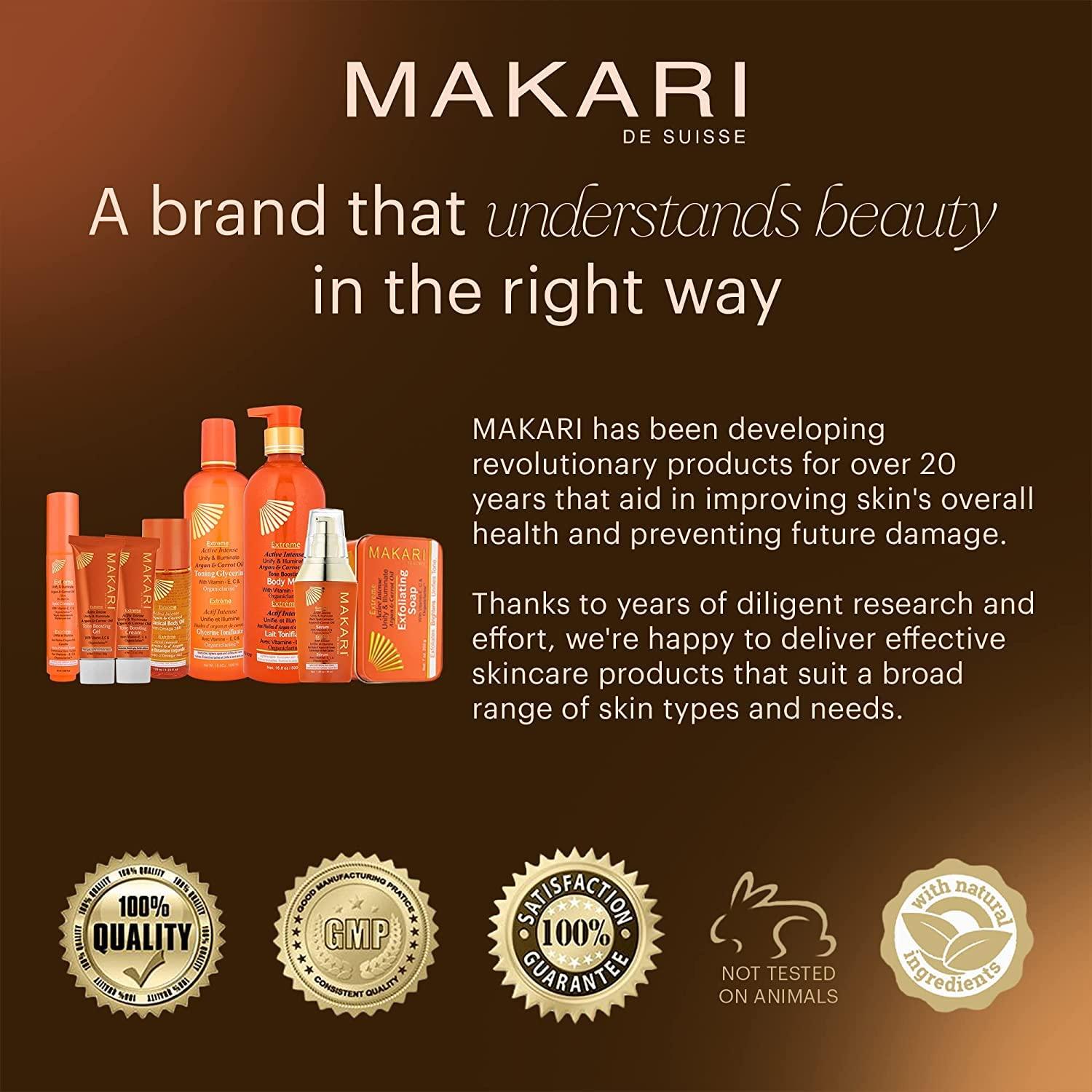 MAKARI MAKARI Extreme Active Intense Skincare Trio | Argan & Carrot Oil Exfoliating Soap, Botanical Body Oil, and Tone-Boosting Body Glycerin | Brightens, Hydrates, and Fades Marks for All Skin Types Except